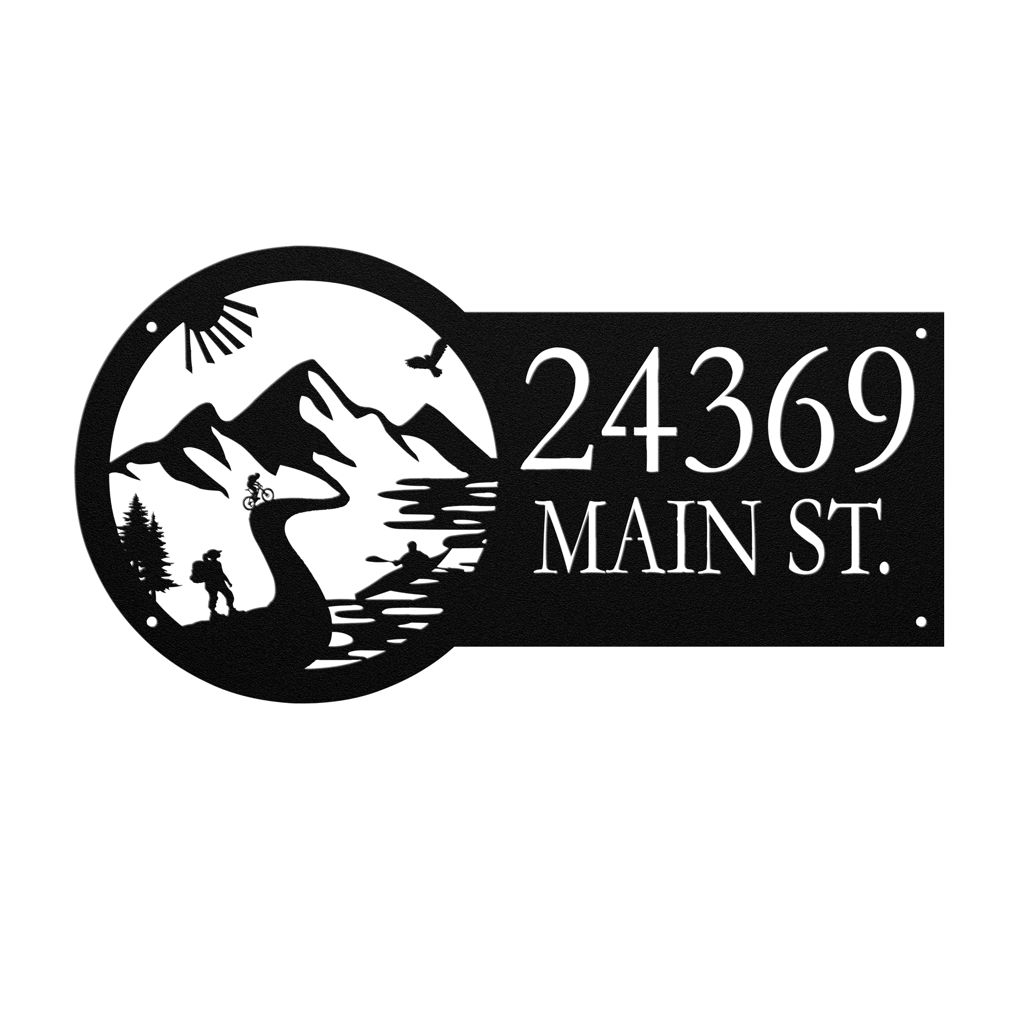 Metal House Number Address Sign| Adventure Racing Mountain Path| Female Hiker Black