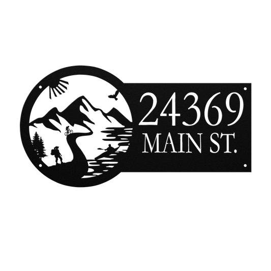Metal House Number Address Sign| Adventure Racing Mountain Path| Female Hiker Black