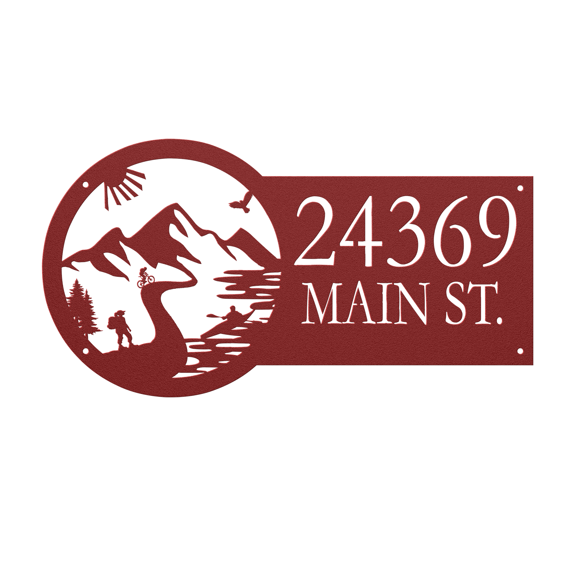 Metal House Number Address Sign| Adventure Racing Mountain Path| Female Hiker Red