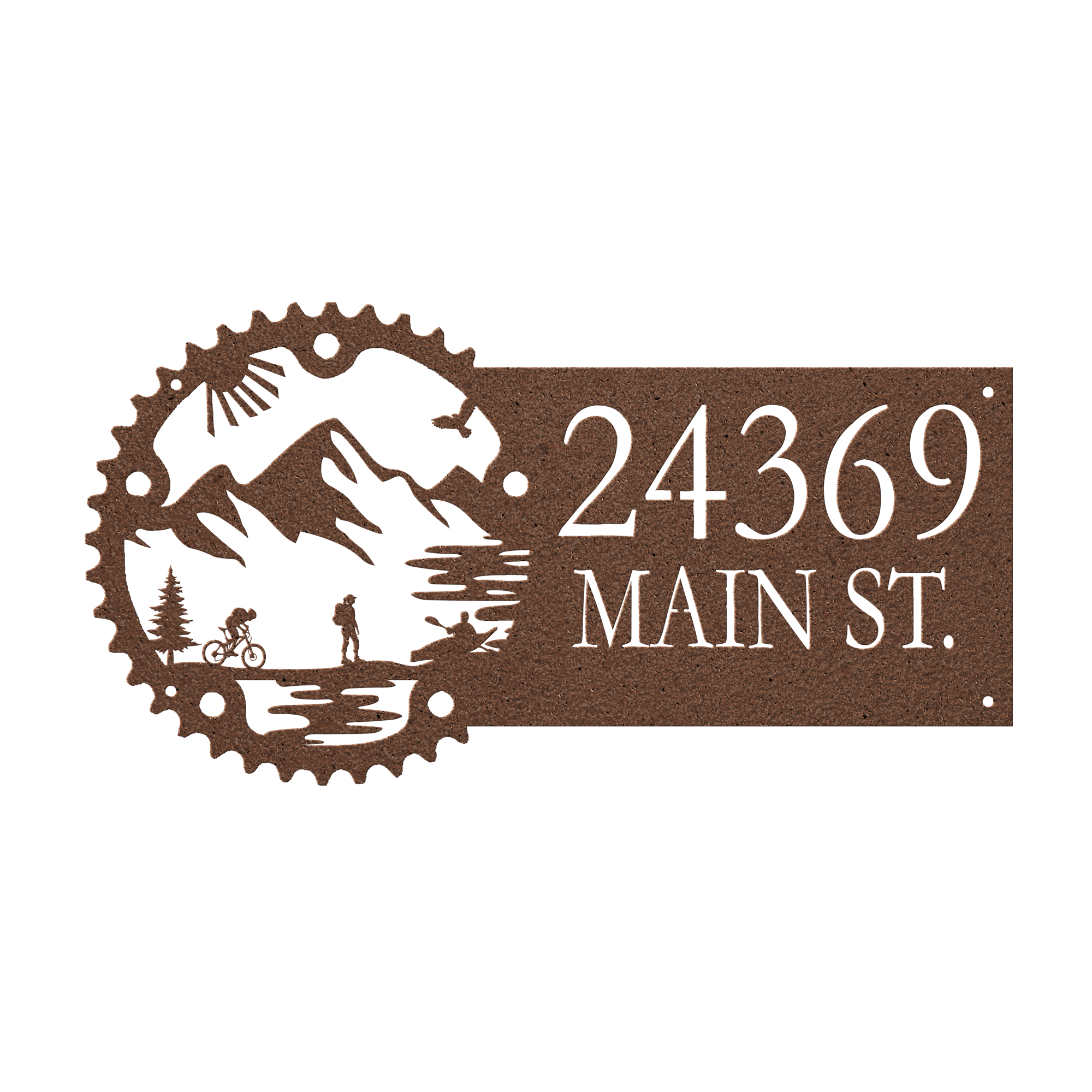 Metal House Number Address Sign| Adventure Racing Themed Chainring| Female Hiker Copper 