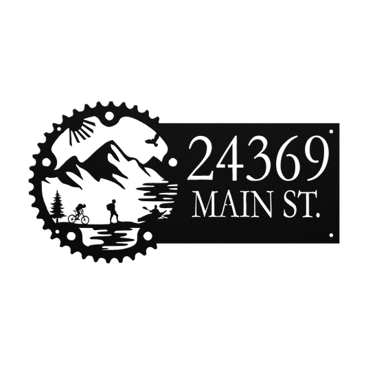 Metal House Number Address Sign| Adventure Racing Themed Chainring| Male Hiker Black