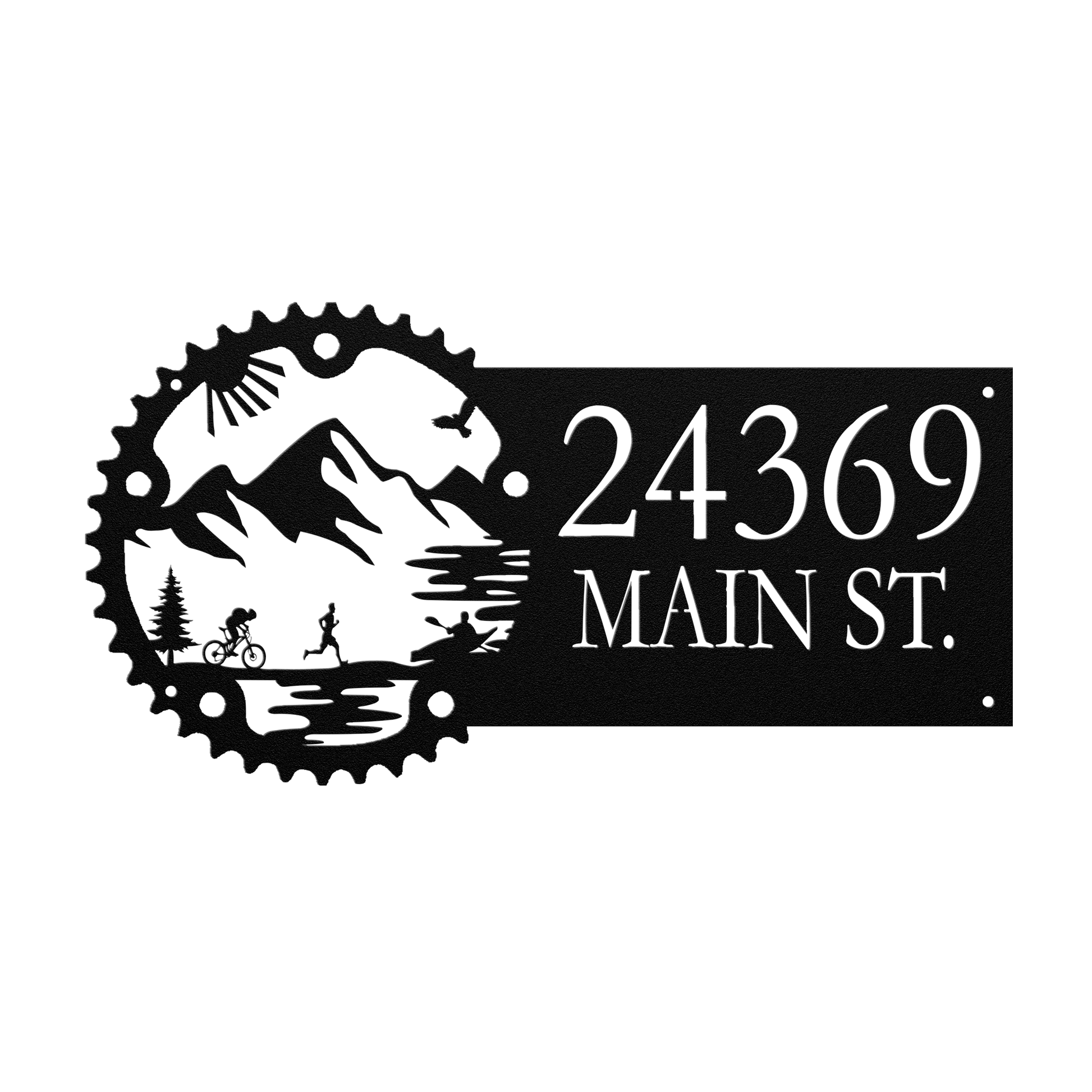 Metal House Number Address Sign| Adventure Racing Themed Chainring| Male Runner Black