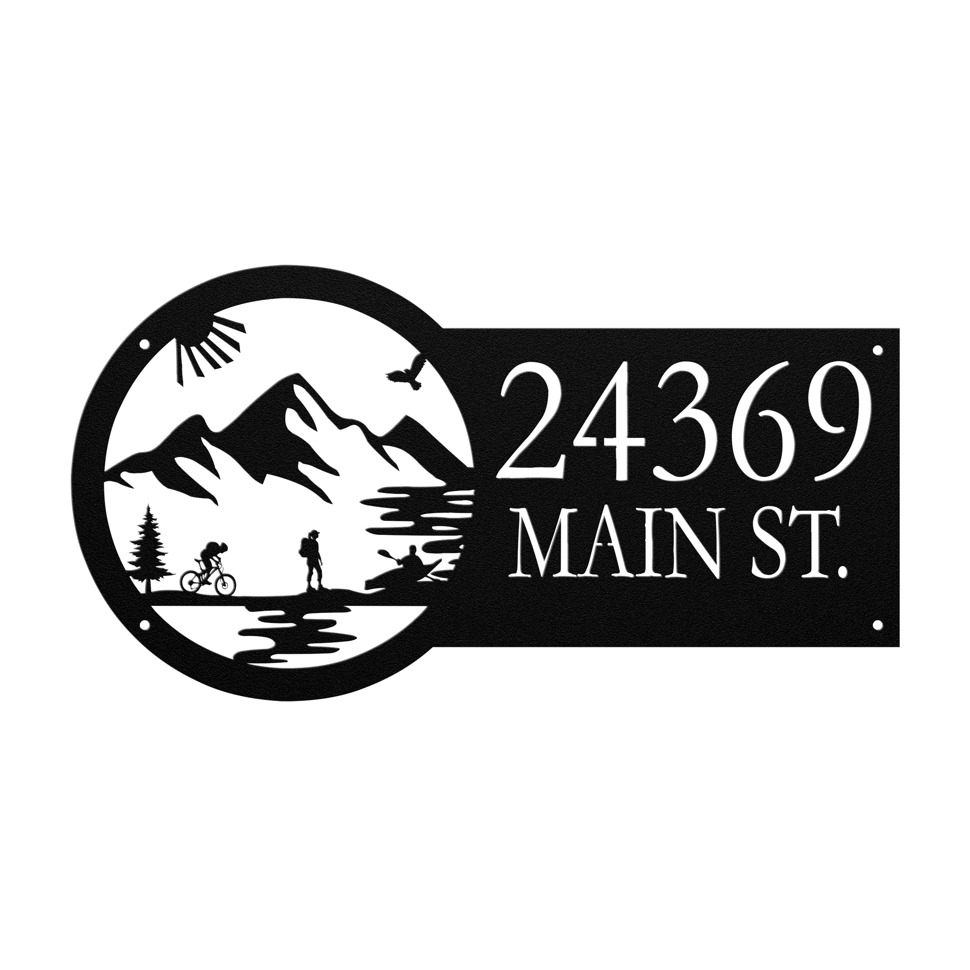 Metal House Number Address Sign| Adventure Racing Themed| Female Hiker Black