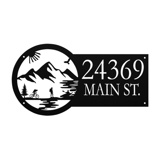 Metal House Number Address Sign| Adventure Racing Themed| Female Hiker Black