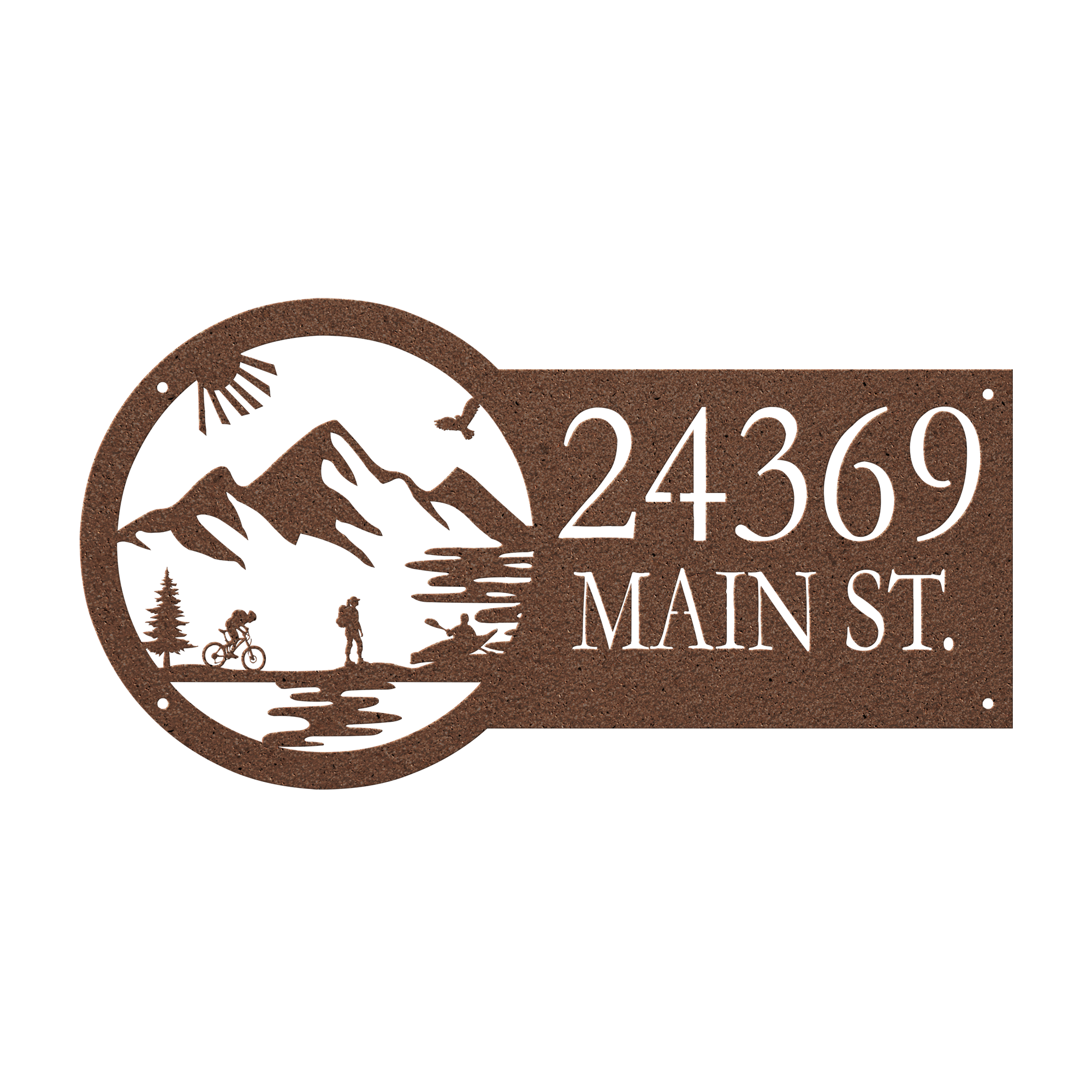 Metal House Number Address Sign| Adventure Racing Themed| Female Hiker Copper