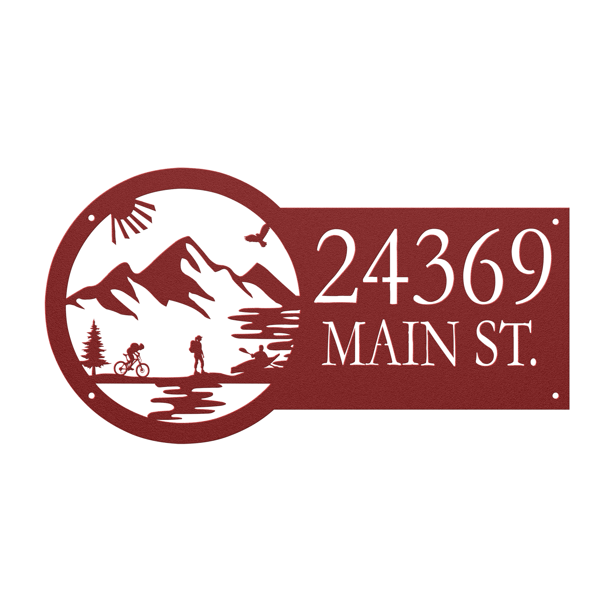 Metal House Number Address Sign| Adventure Racing Themed| Female Hiker Red