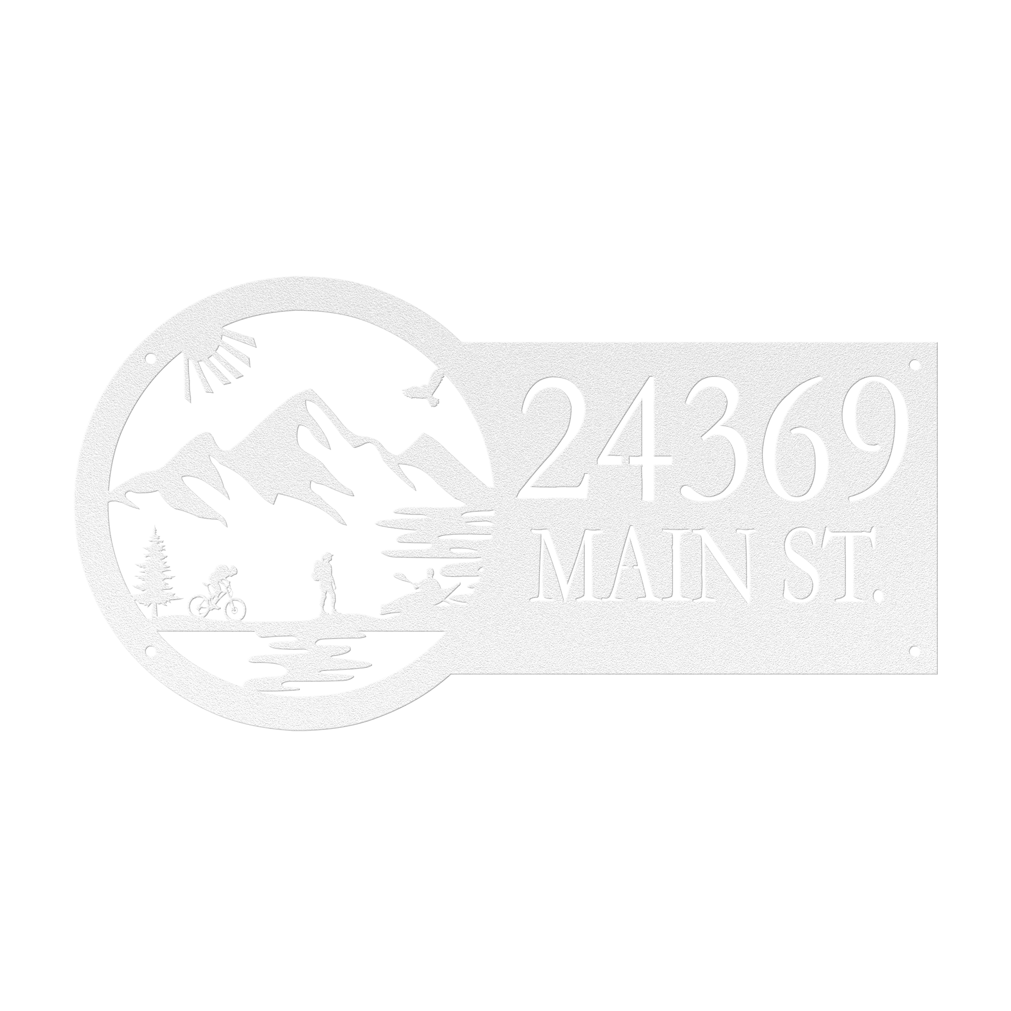 Metal House Number Address Sign| Adventure Racing Themed| Female Hiker White