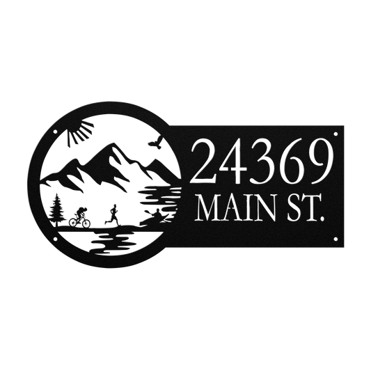Metal House Number Address Sign| Adventure Racing Themed| Male Runner| Black