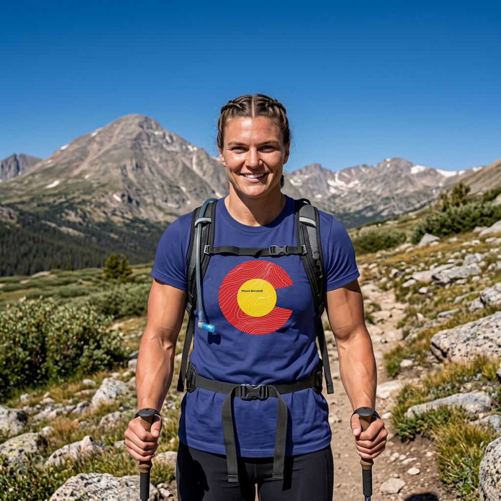 Mount Bierstadt Colorado Flag 14er Topo Map T-Shirt, Mountain Summit, Climb Colorado, Adventure Gift