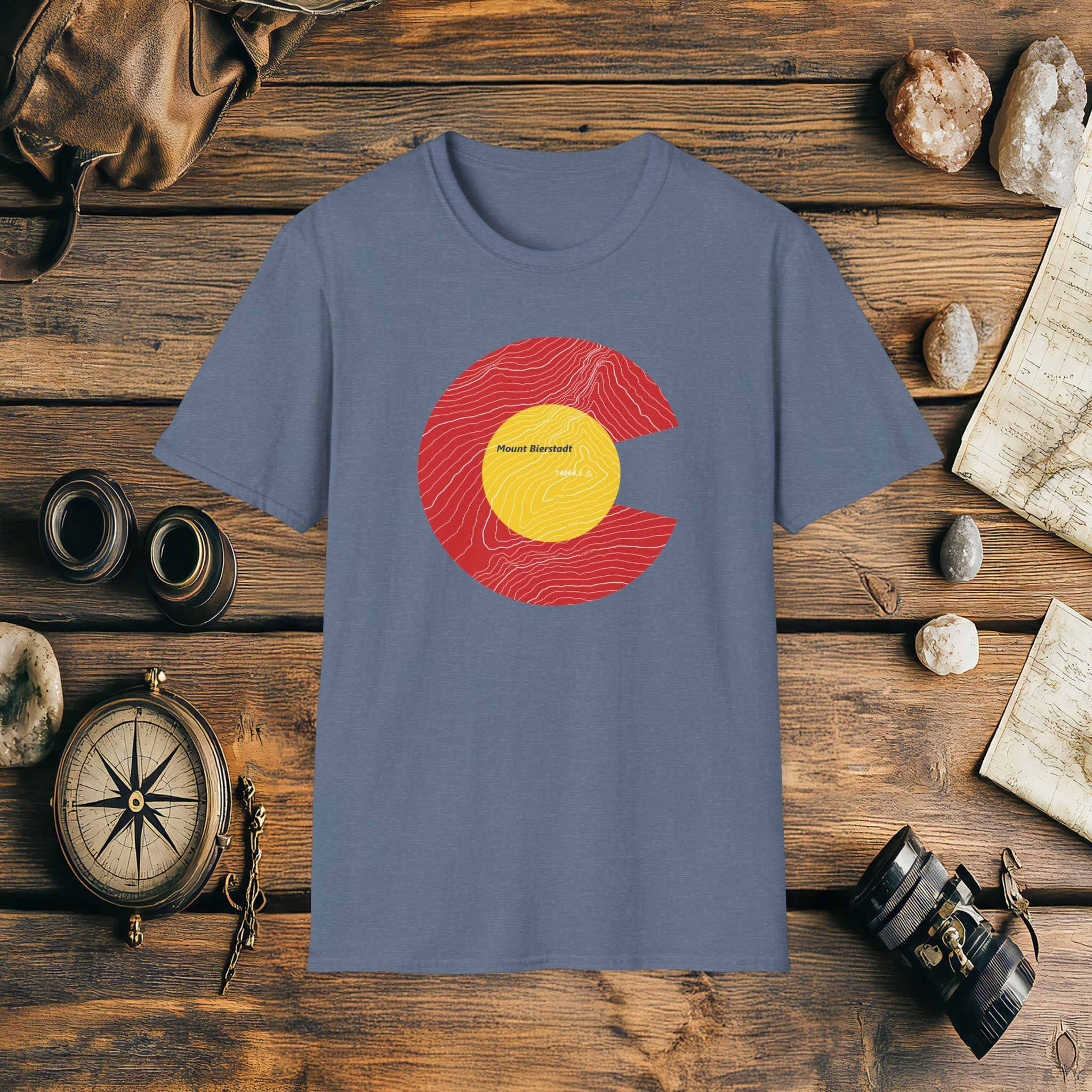 Mount Bierstadt Colorado Flag 14er Topo Map T-Shirt, Mountain Summit, Climb Colorado, Adventure Gift