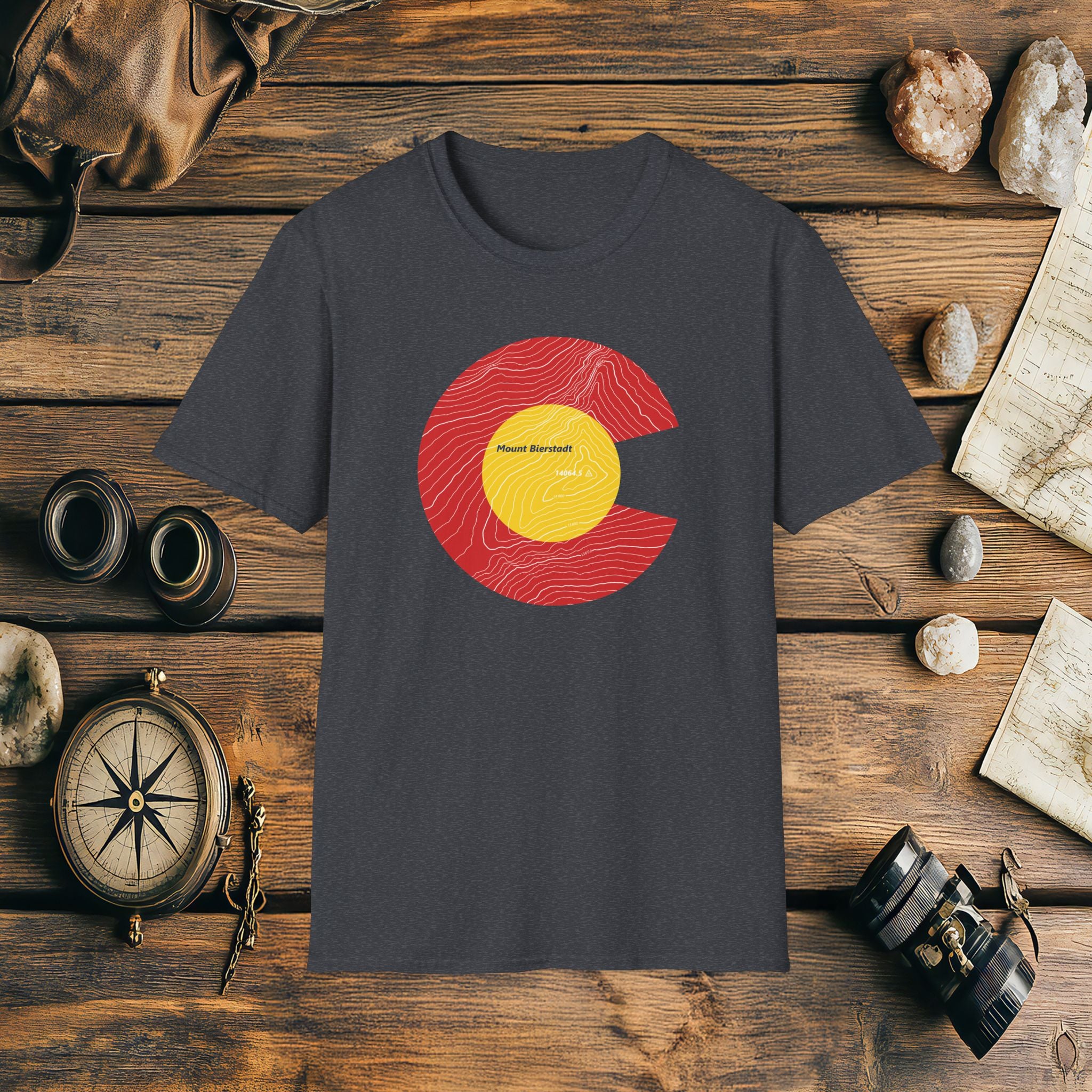 Mount Bierstadt Colorado Flag 14er Topo Map T-Shirt, Mountain Summit, Climb Colorado, Adventure Gift