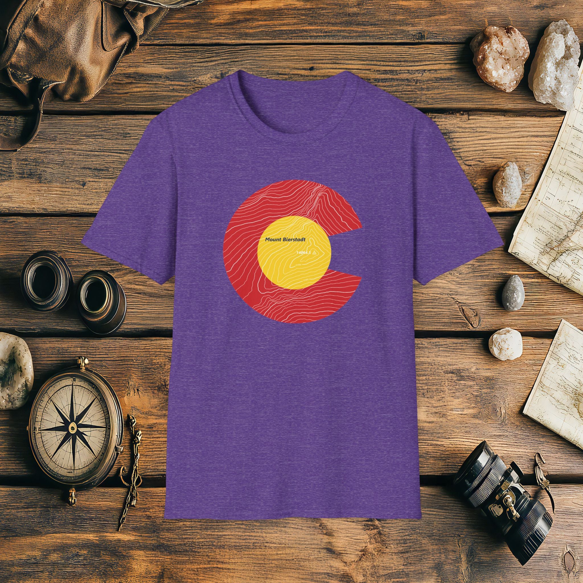 Mount Bierstadt Colorado Flag 14er Topo Map T-Shirt, Mountain Summit, Climb Colorado, Adventure Gift