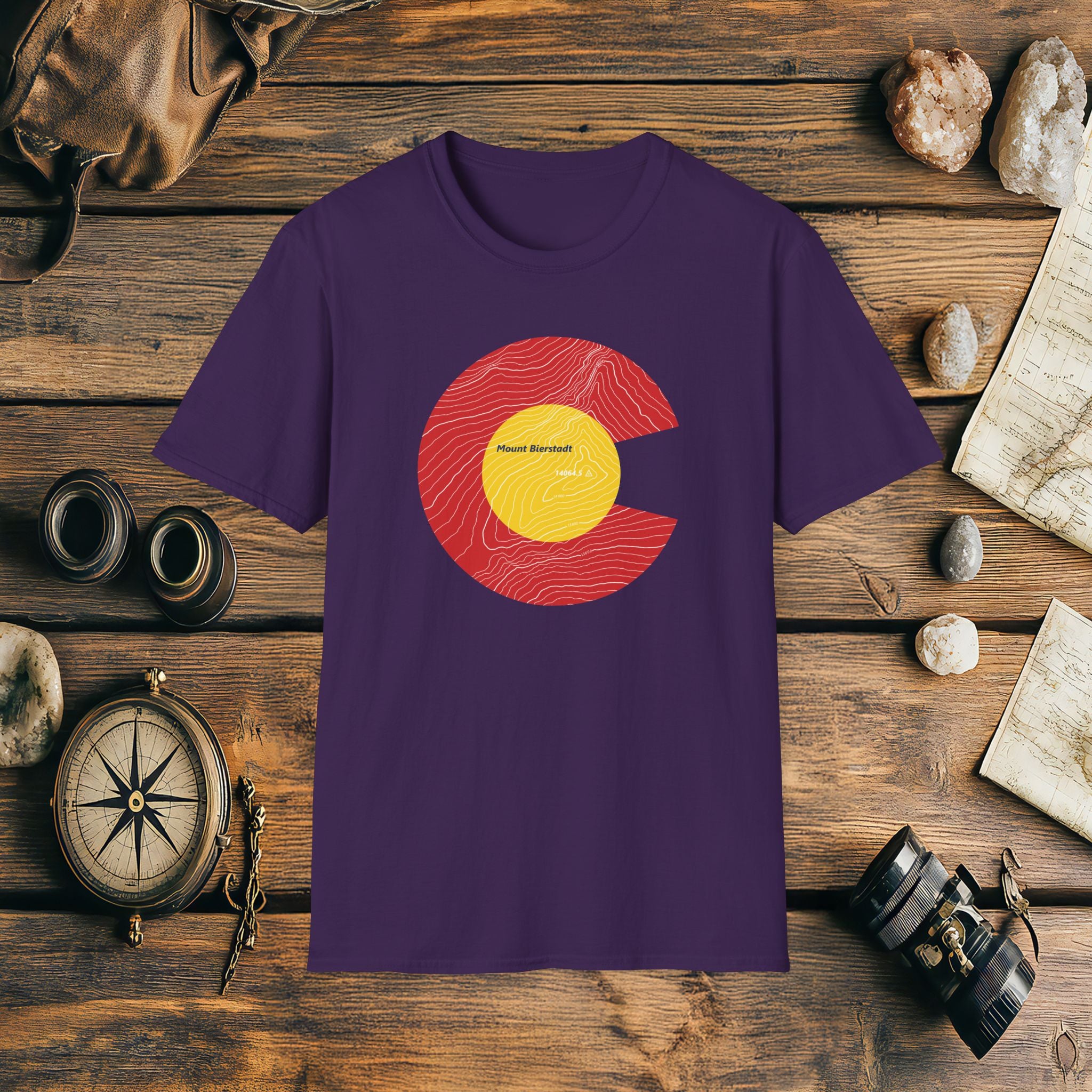 Mount Bierstadt Colorado Flag 14er Topo Map T-Shirt, Mountain Summit, Climb Colorado, Adventure Gift