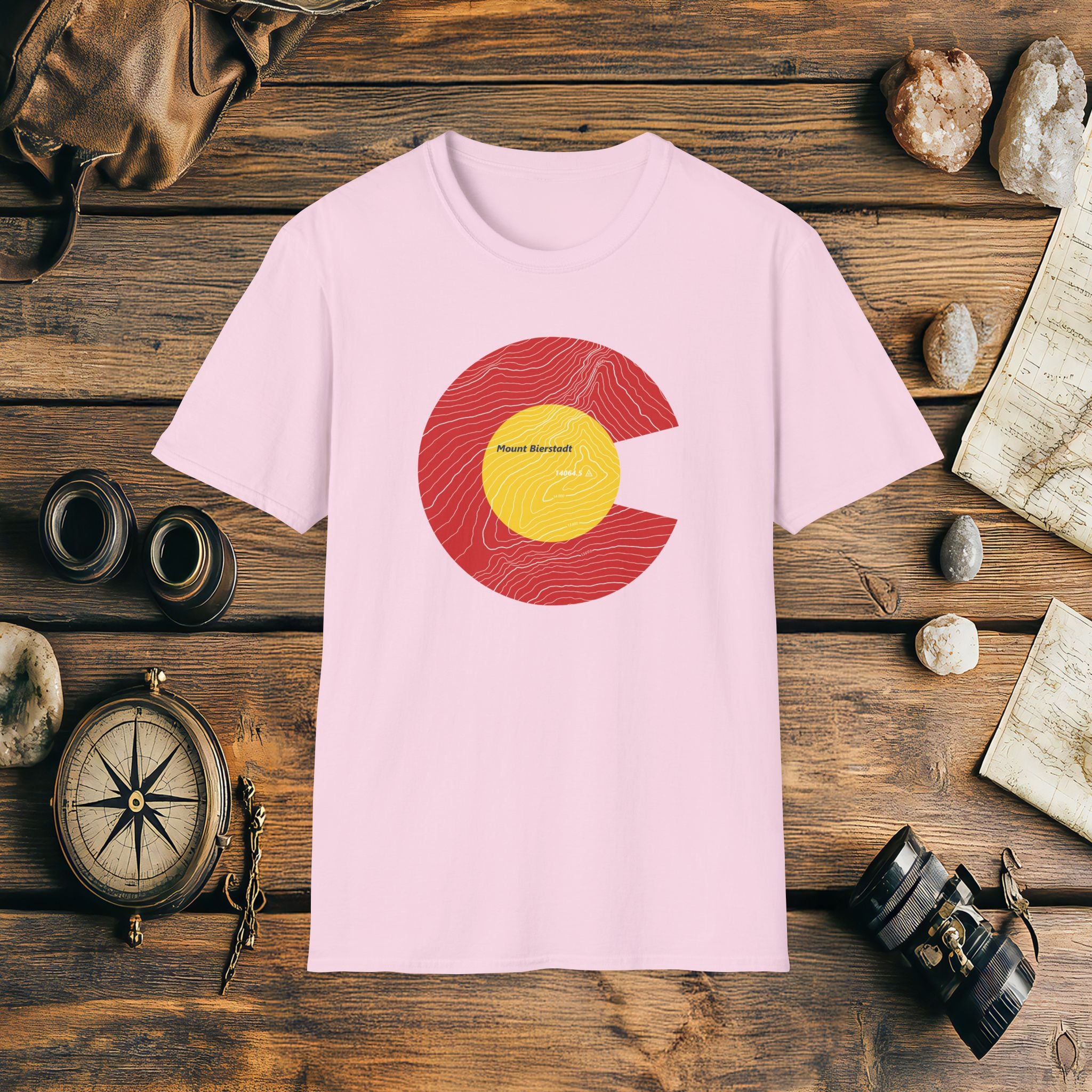 Mount Bierstadt Colorado Flag 14er Topo Map T-Shirt, Mountain Summit, Climb Colorado, Adventure Gift