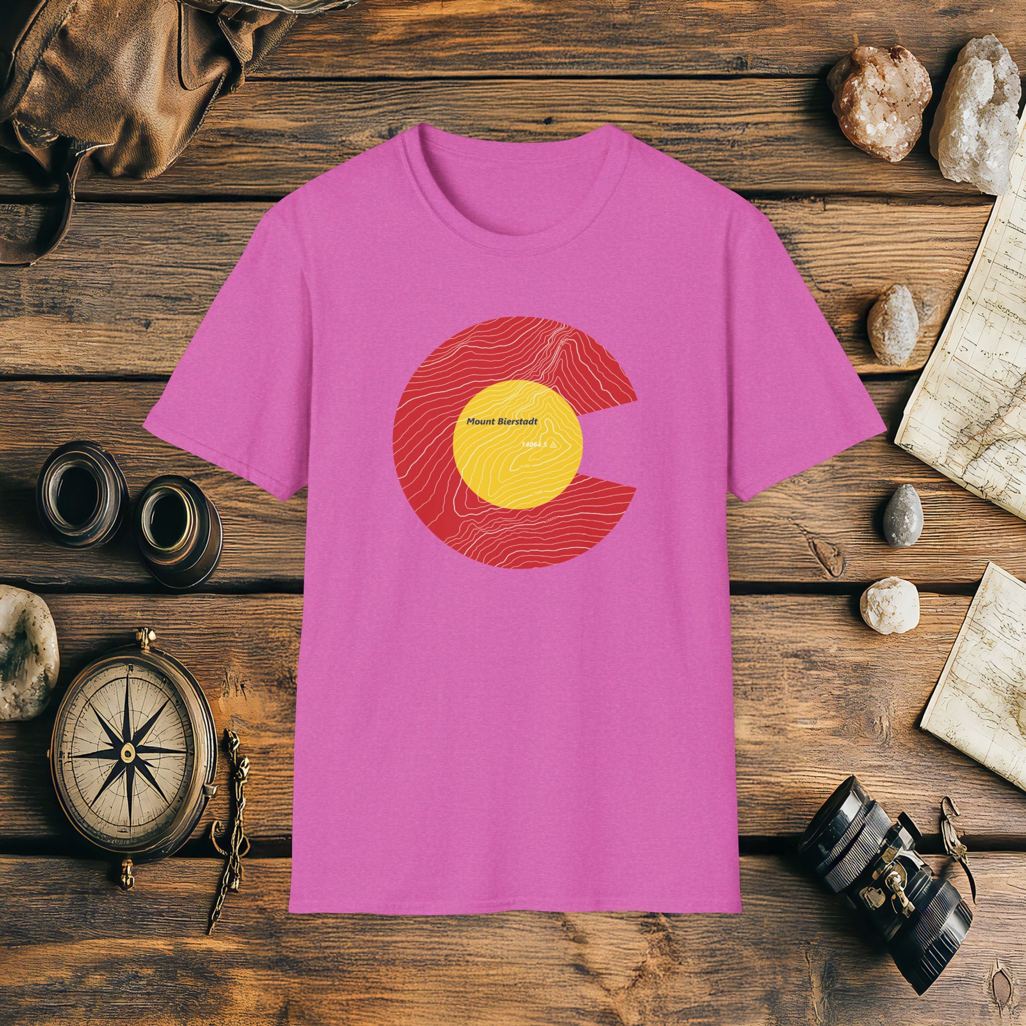Mount Bierstadt Colorado Flag 14er Topo Map T-Shirt, Mountain Summit, Climb Colorado, Adventure Gift