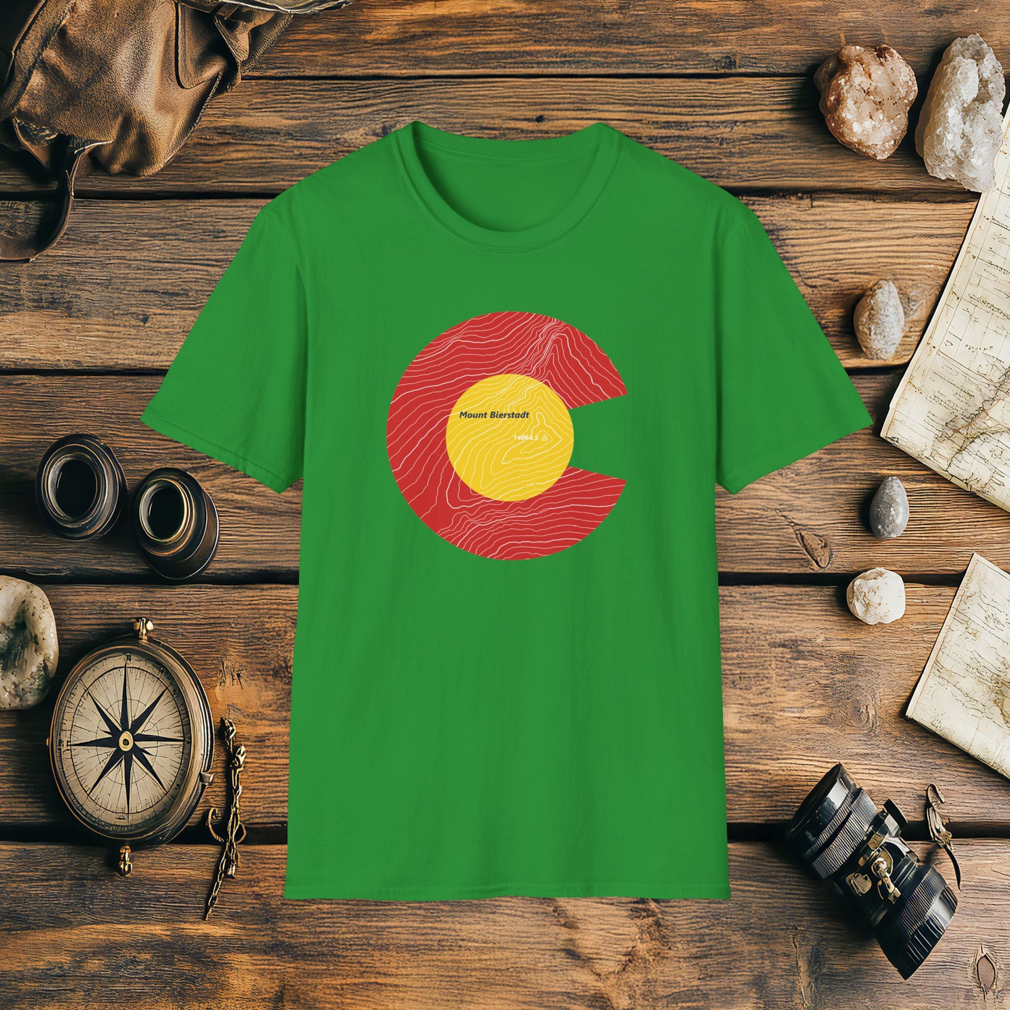 Mount Bierstadt Colorado Flag 14er Topo Map T-Shirt, Mountain Summit, Climb Colorado, Adventure Gift
