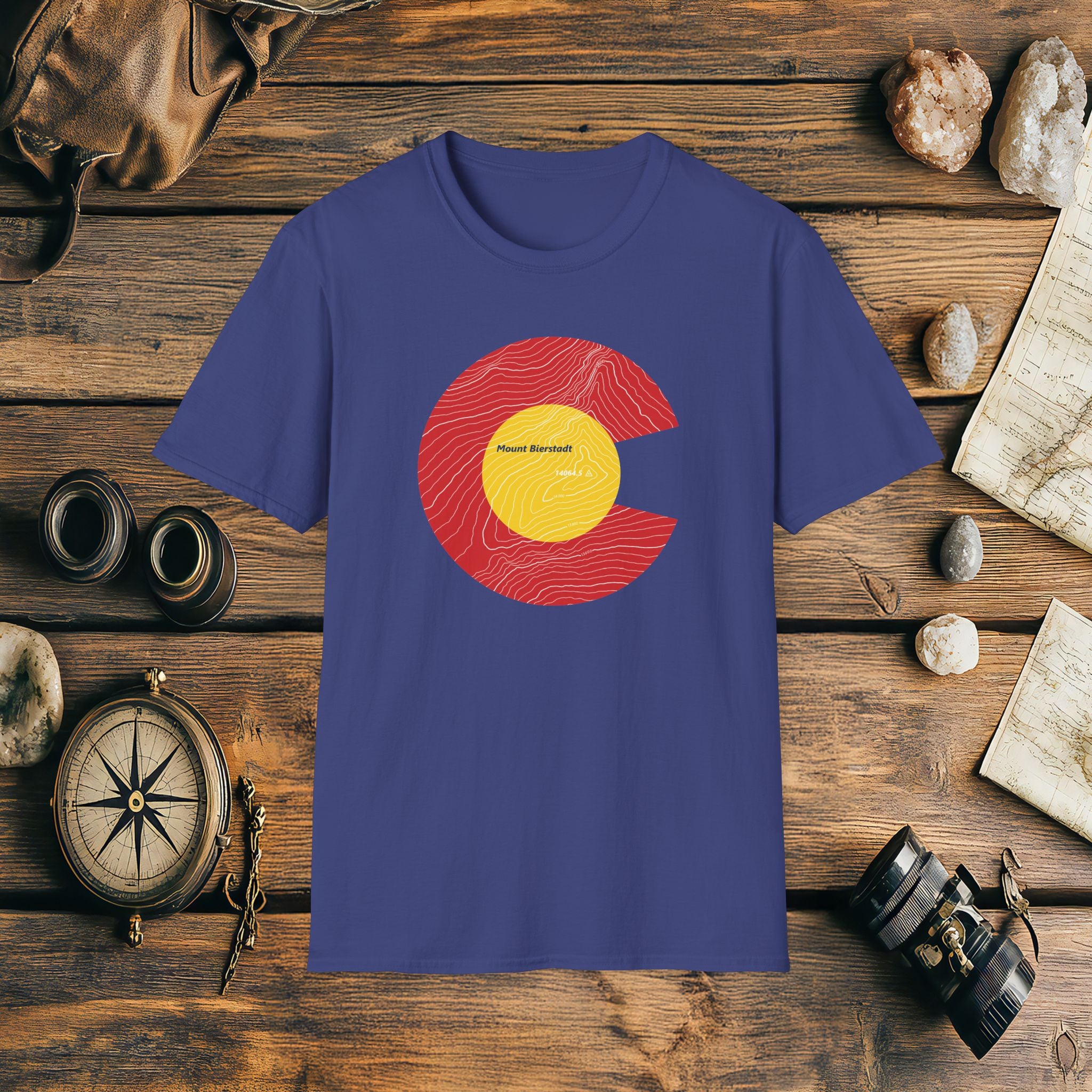 Mount Bierstadt Colorado Flag 14er Topo Map T-Shirt, Mountain Summit, Climb Colorado, Adventure Gift