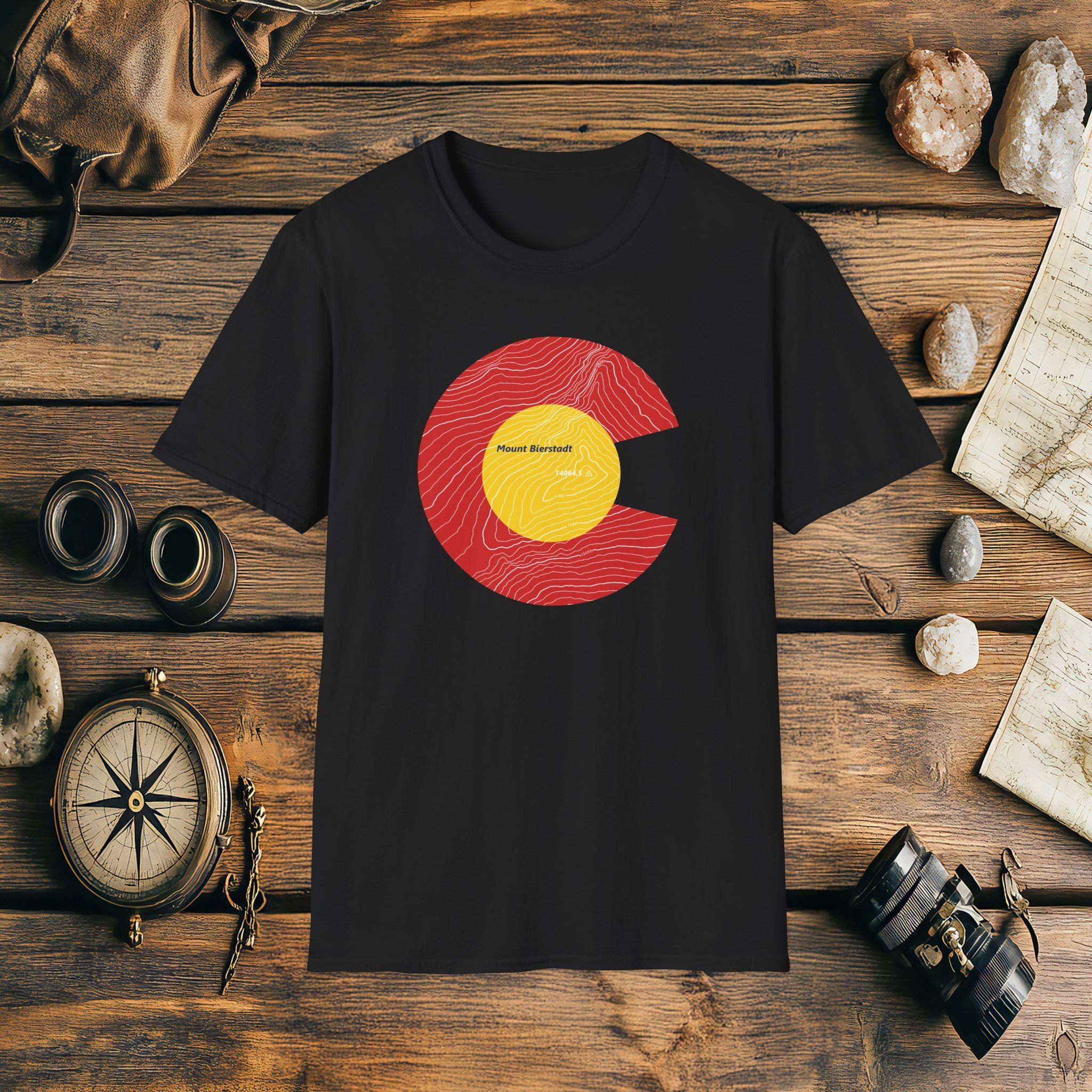 Mount Bierstadt Colorado Flag 14er Topo Map T-Shirt, Mountain Summit, Climb Colorado, Adventure Gift