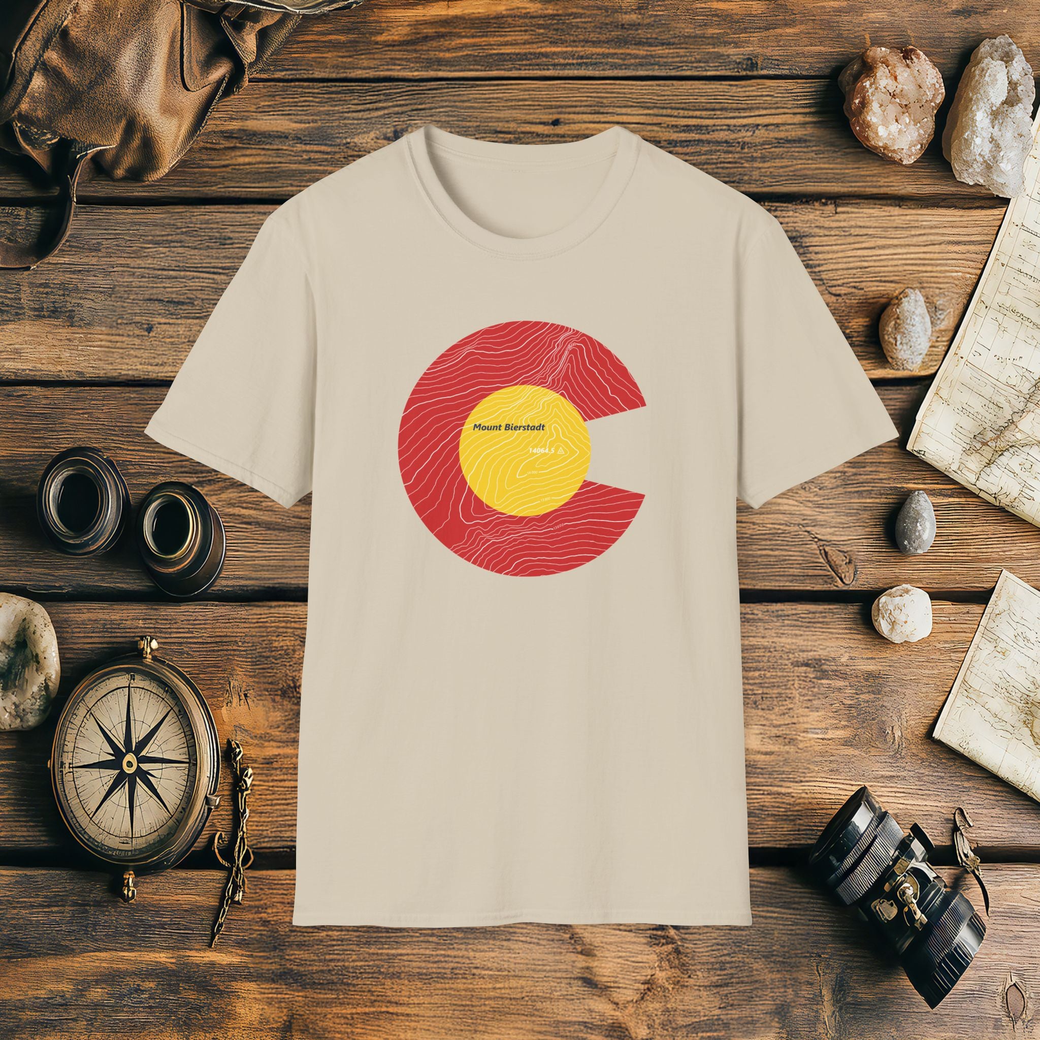 Mount Bierstadt Colorado Flag 14er Topo Map T-Shirt, Mountain Summit, Climb Colorado, Adventure Gift