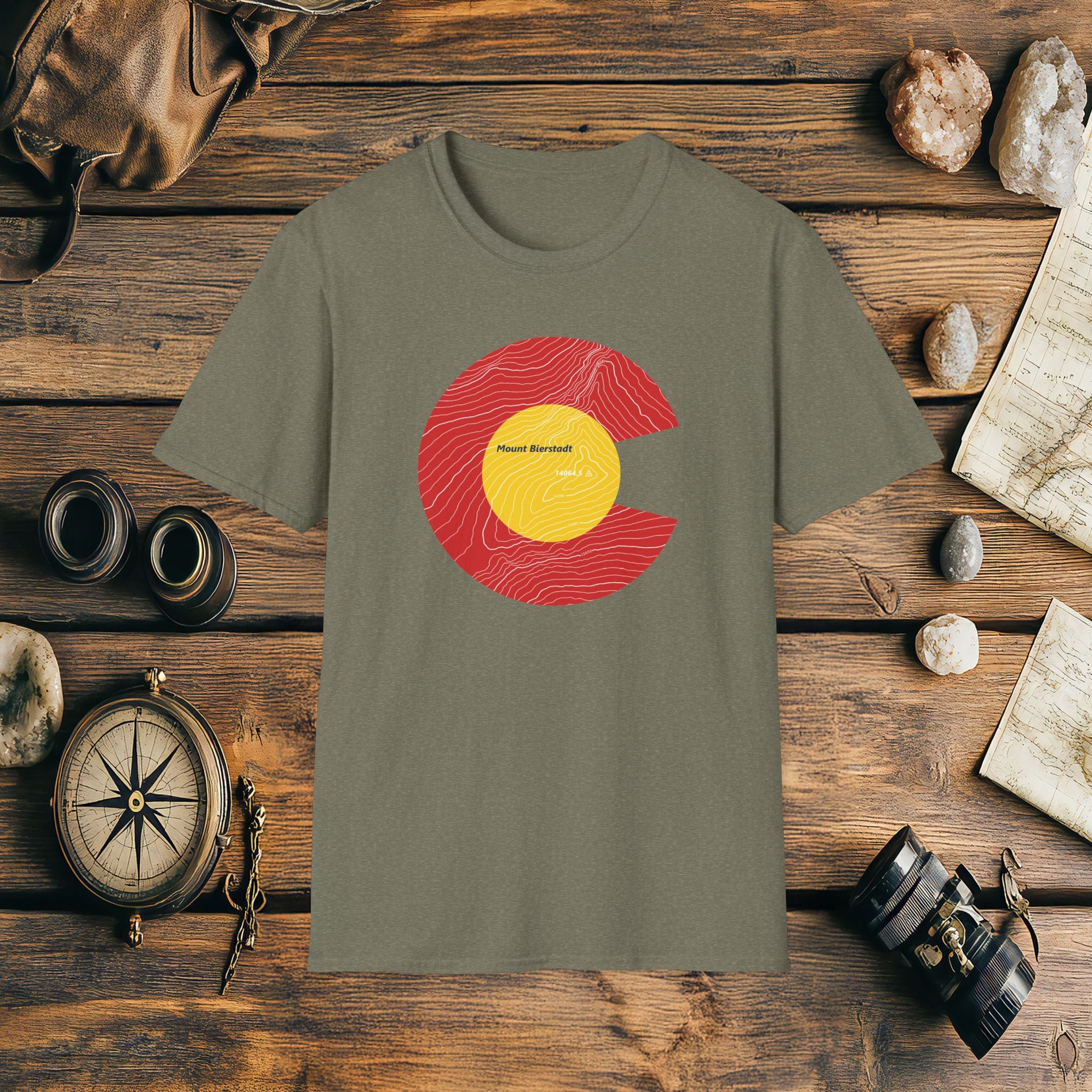 Mount Bierstadt Colorado Flag 14er Topo Map T-Shirt, Mountain Summit, Climb Colorado, Adventure Gift