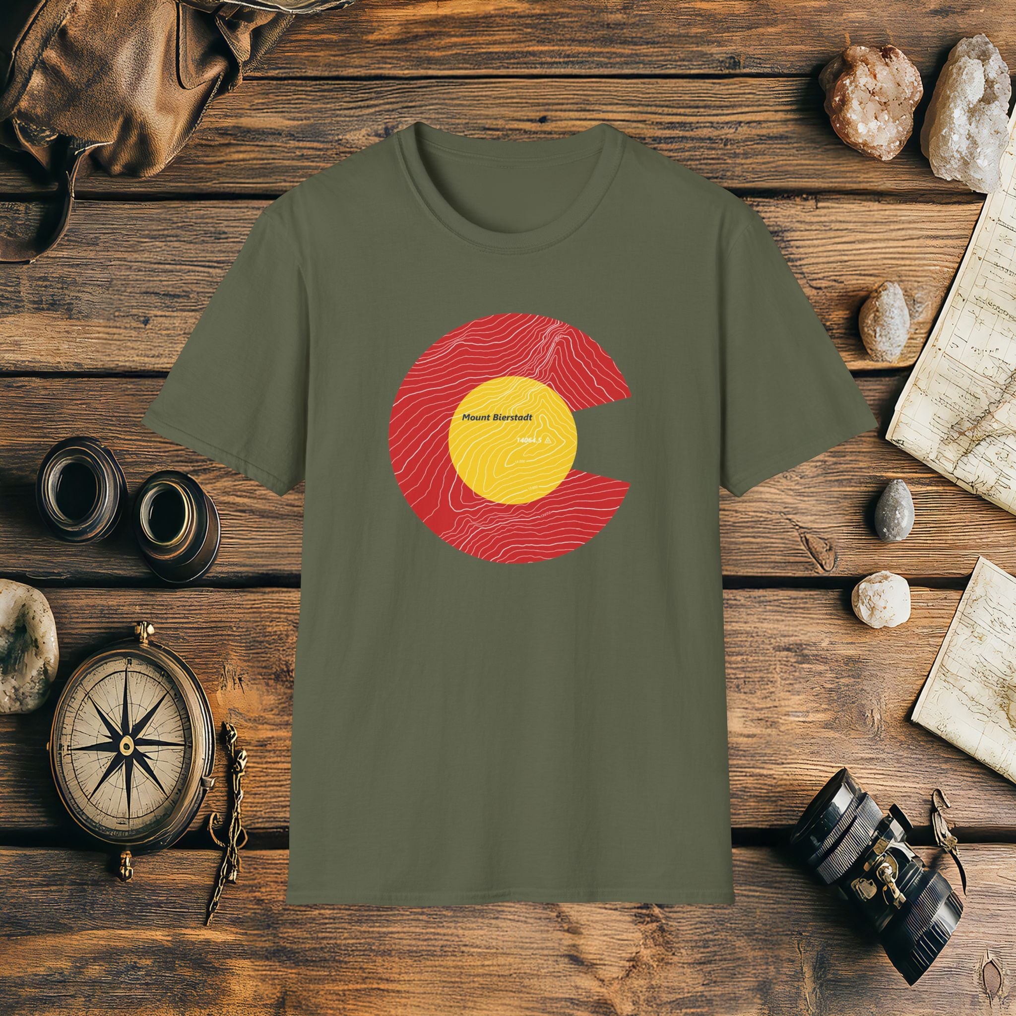 Mount Bierstadt Colorado Flag 14er Topo Map T-Shirt, Mountain Summit, Climb Colorado, Adventure Gift