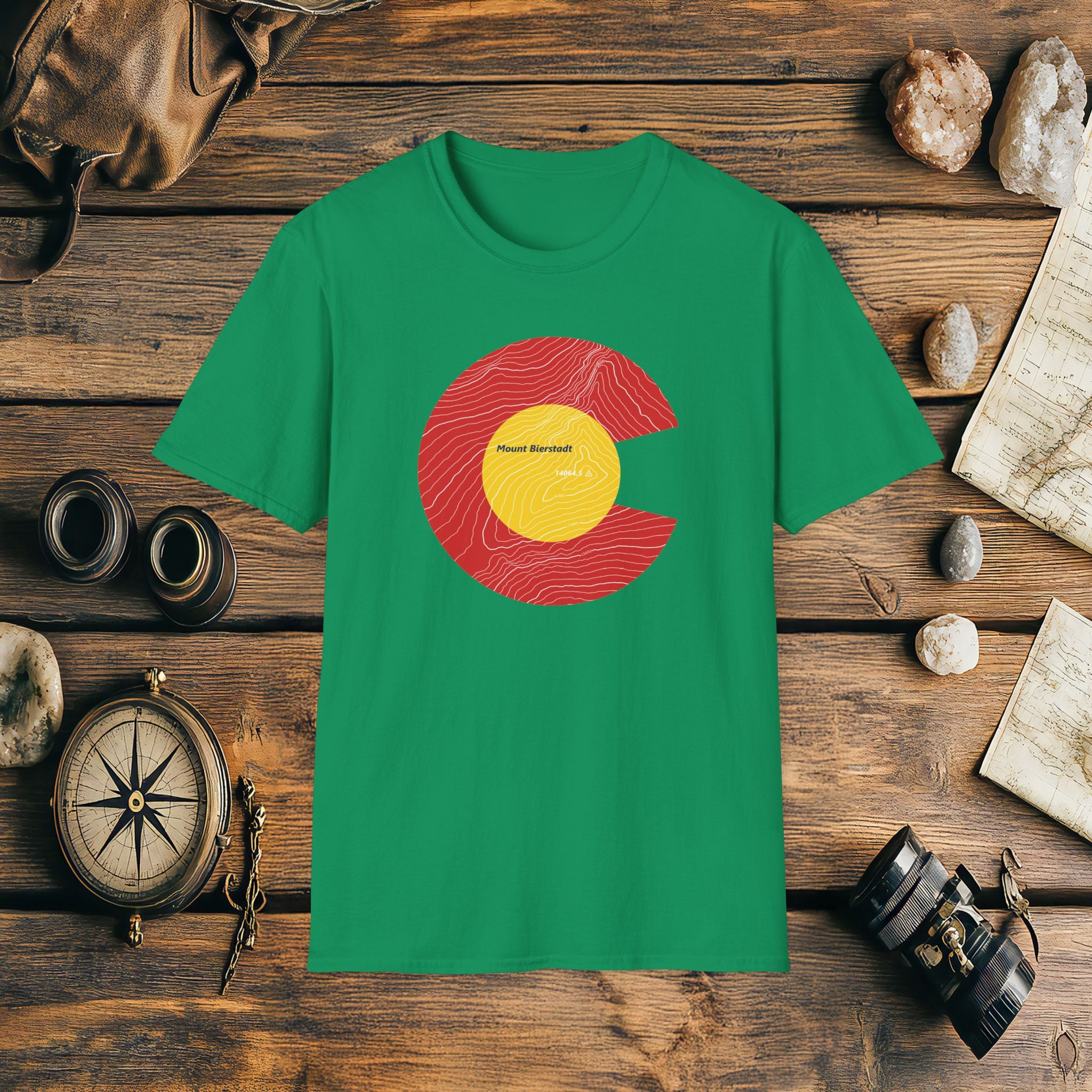 Mount Bierstadt Colorado Flag 14er Topo Map T-Shirt, Mountain Summit, Climb Colorado, Adventure Gift