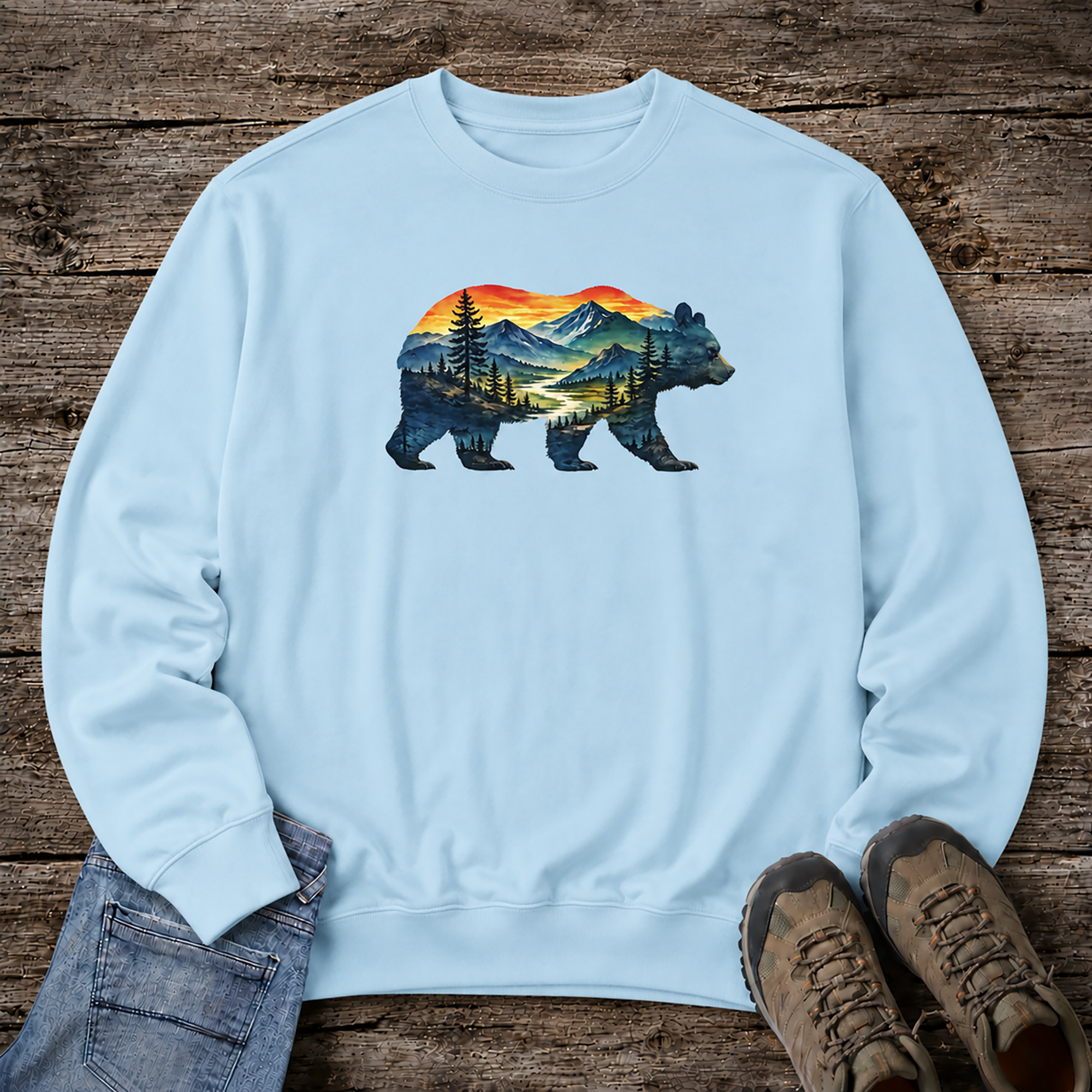 Mountain Bear Sunset Comfort Colors® 1566 Premium Sweatshirt, Nature Bear Graphic Sweatshirt, Wildlife Landscape Sweatshirt, Rustic Outdoor Adventure Sweatshirt, Forest Bear Sweatshirt