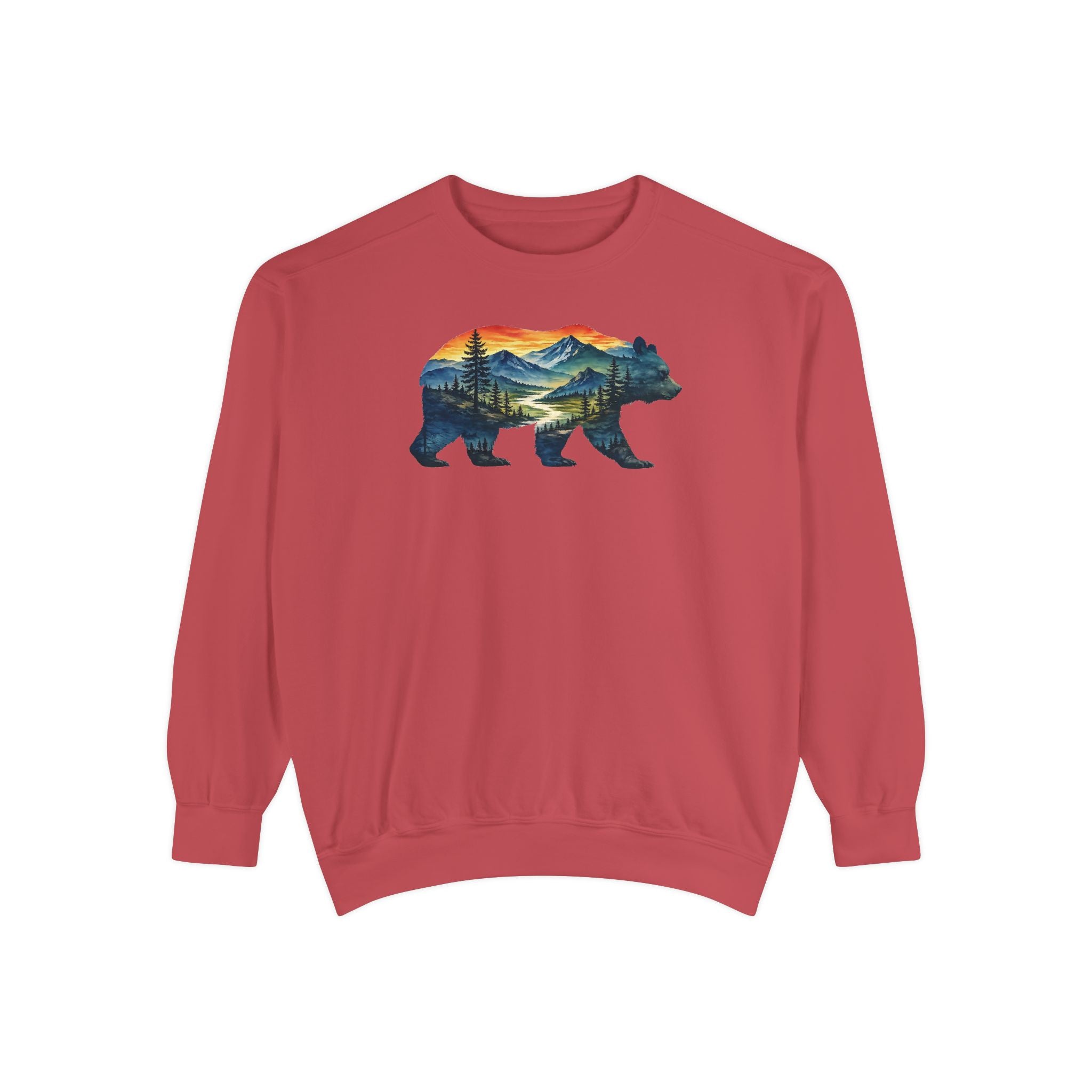 Mountain Bear Sunset Comfort Colors® 1566 Premium Sweatshirt, Nature Bear Graphic Sweatshirt, Wildlife Landscape Sweatshirt, Rustic Outdoor Adventure Sweatshirt, Forest Bear Sweatshirt