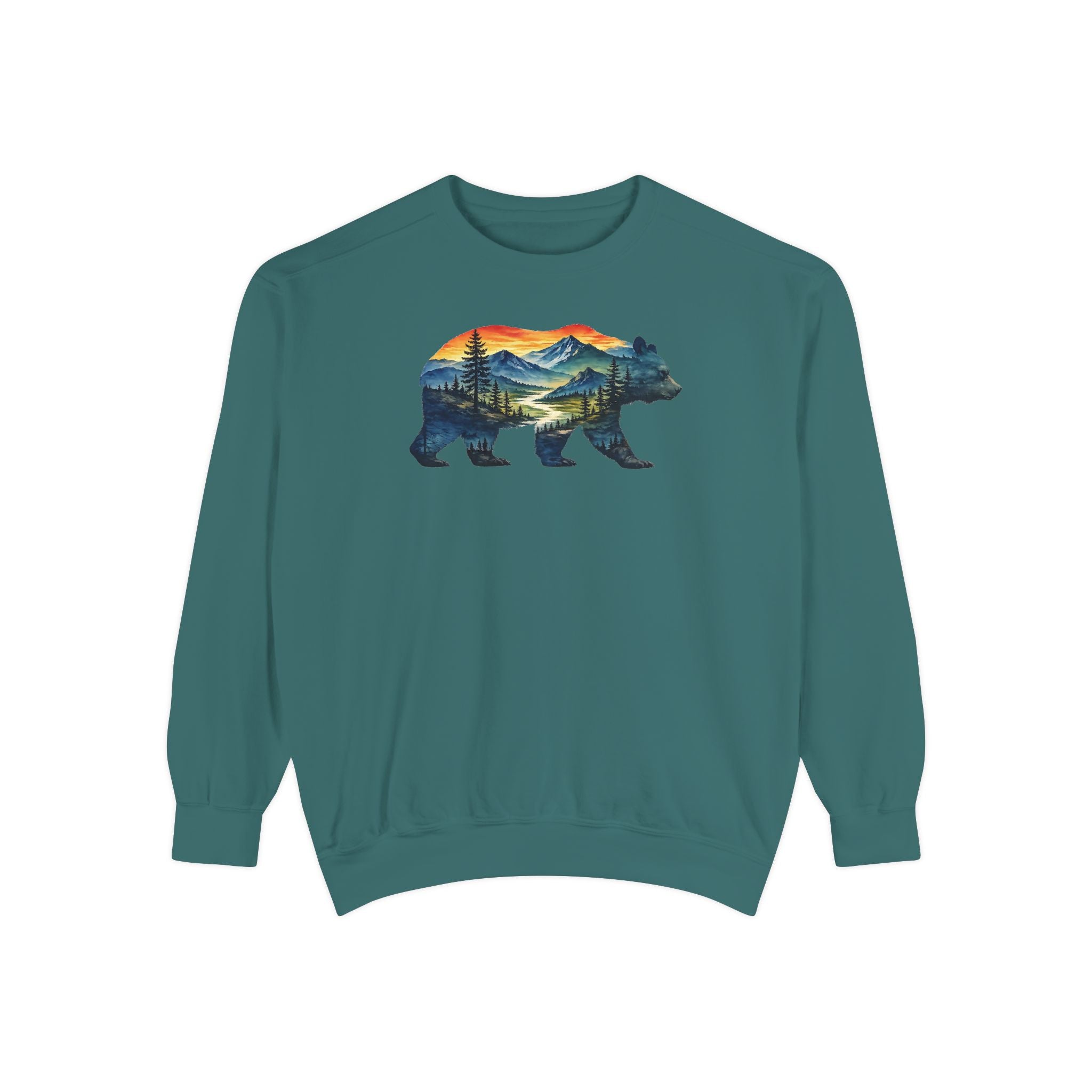 Mountain Bear Sunset Comfort Colors® 1566 Premium Sweatshirt, Nature Bear Graphic Sweatshirt, Wildlife Landscape Sweatshirt, Rustic Outdoor Adventure Sweatshirt, Forest Bear Sweatshirt