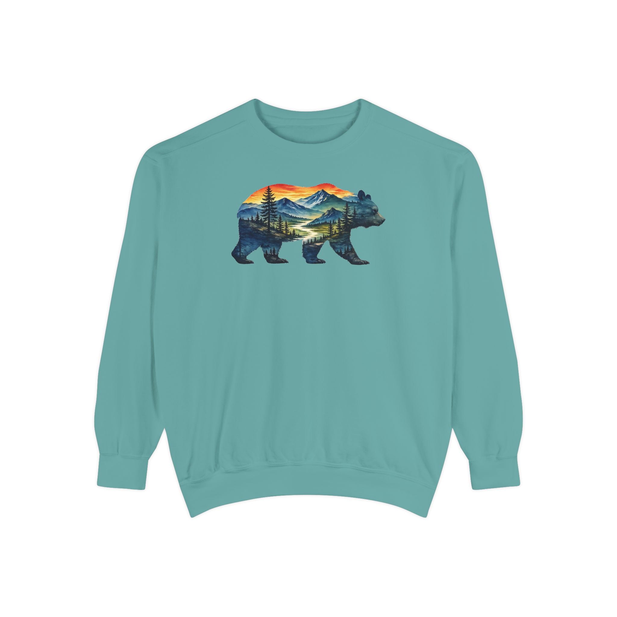 Mountain Bear Sunset Comfort Colors® 1566 Premium Sweatshirt, Nature Bear Graphic Sweatshirt, Wildlife Landscape Sweatshirt, Rustic Outdoor Adventure Sweatshirt, Forest Bear Sweatshirt