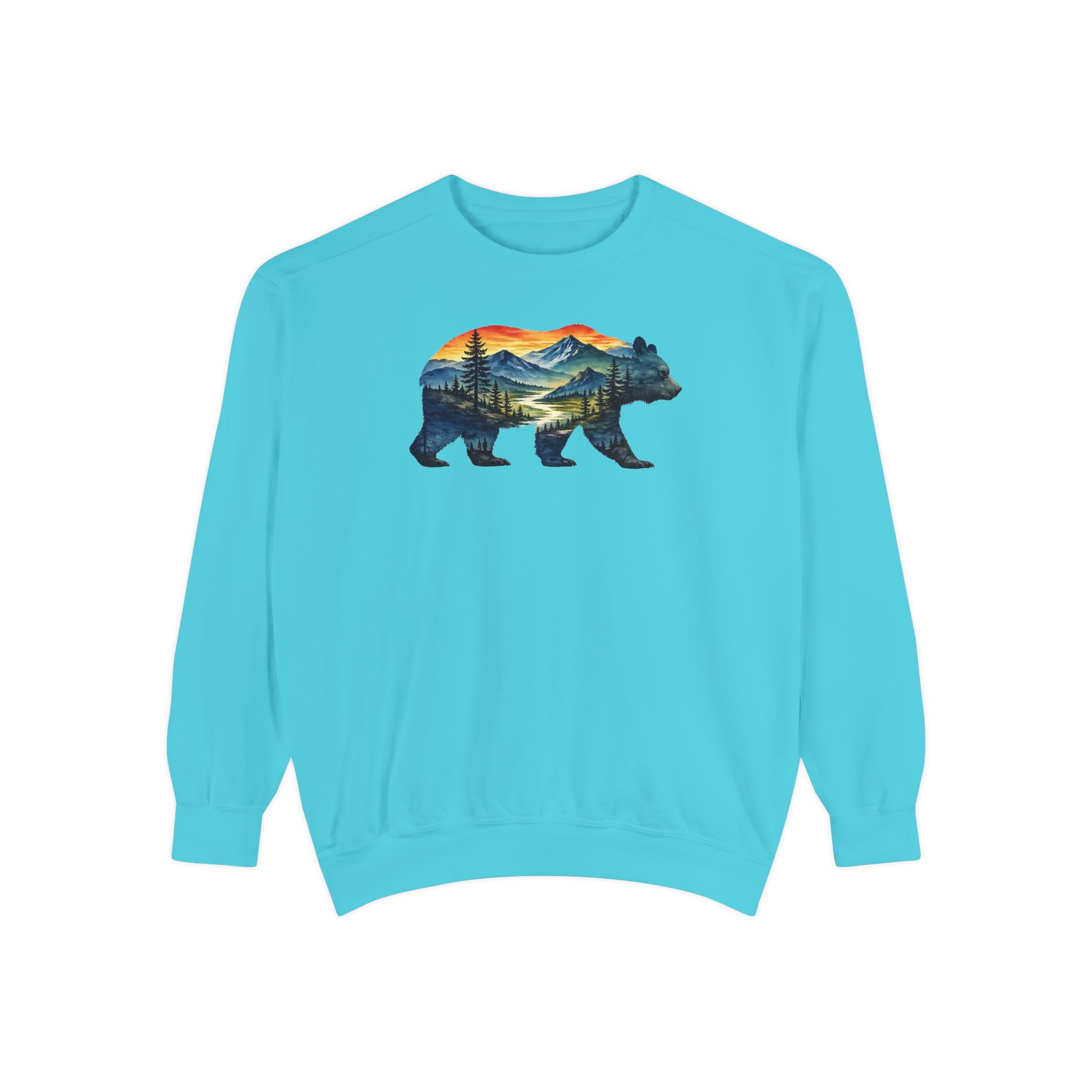 Mountain Bear Sunset Comfort Colors® 1566 Premium Sweatshirt, Nature Bear Graphic Sweatshirt, Wildlife Landscape Sweatshirt, Rustic Outdoor Adventure Sweatshirt, Forest Bear Sweatshirt