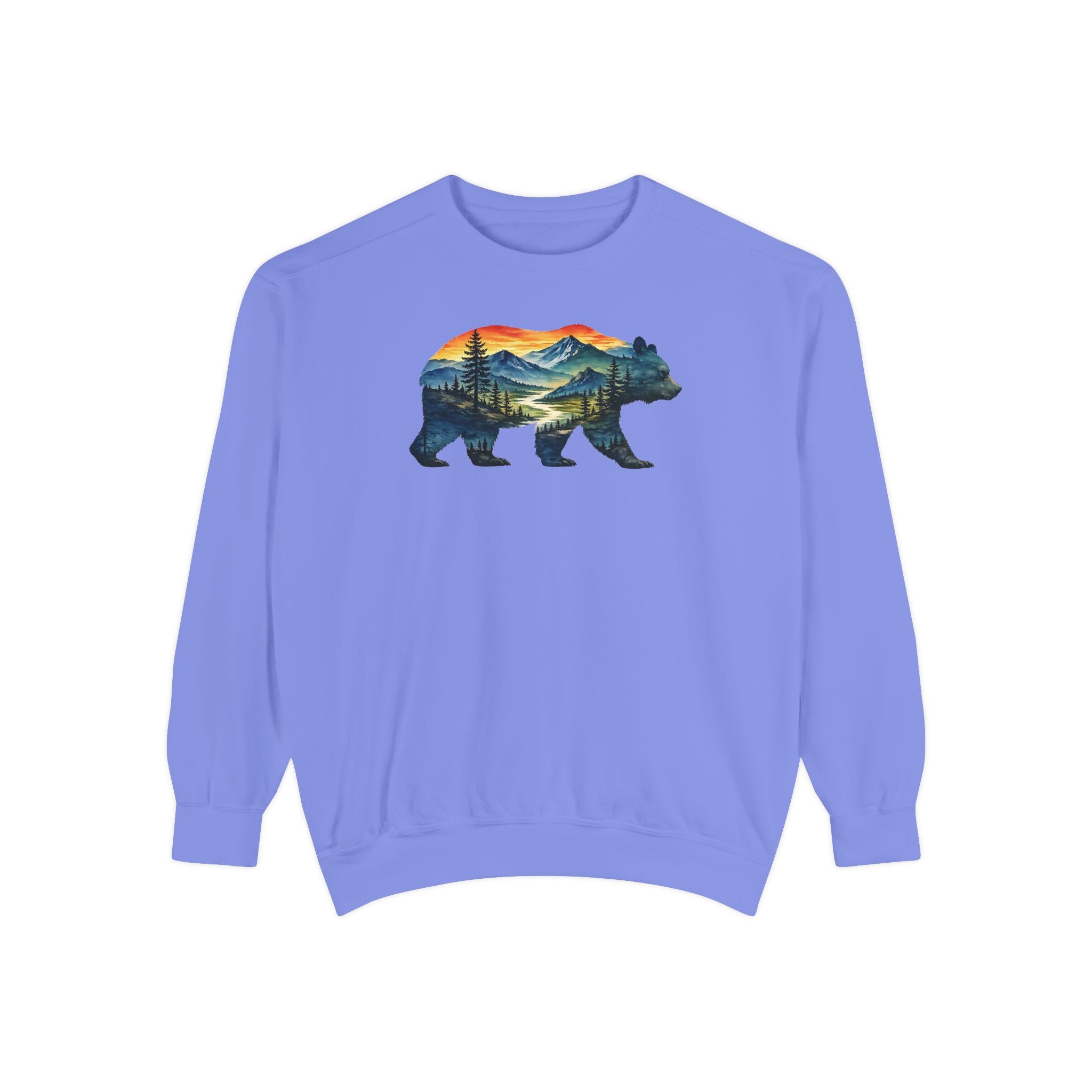 Mountain Bear Sunset Comfort Colors® 1566 Premium Sweatshirt, Nature Bear Graphic Sweatshirt, Wildlife Landscape Sweatshirt, Rustic Outdoor Adventure Sweatshirt, Forest Bear Sweatshirt