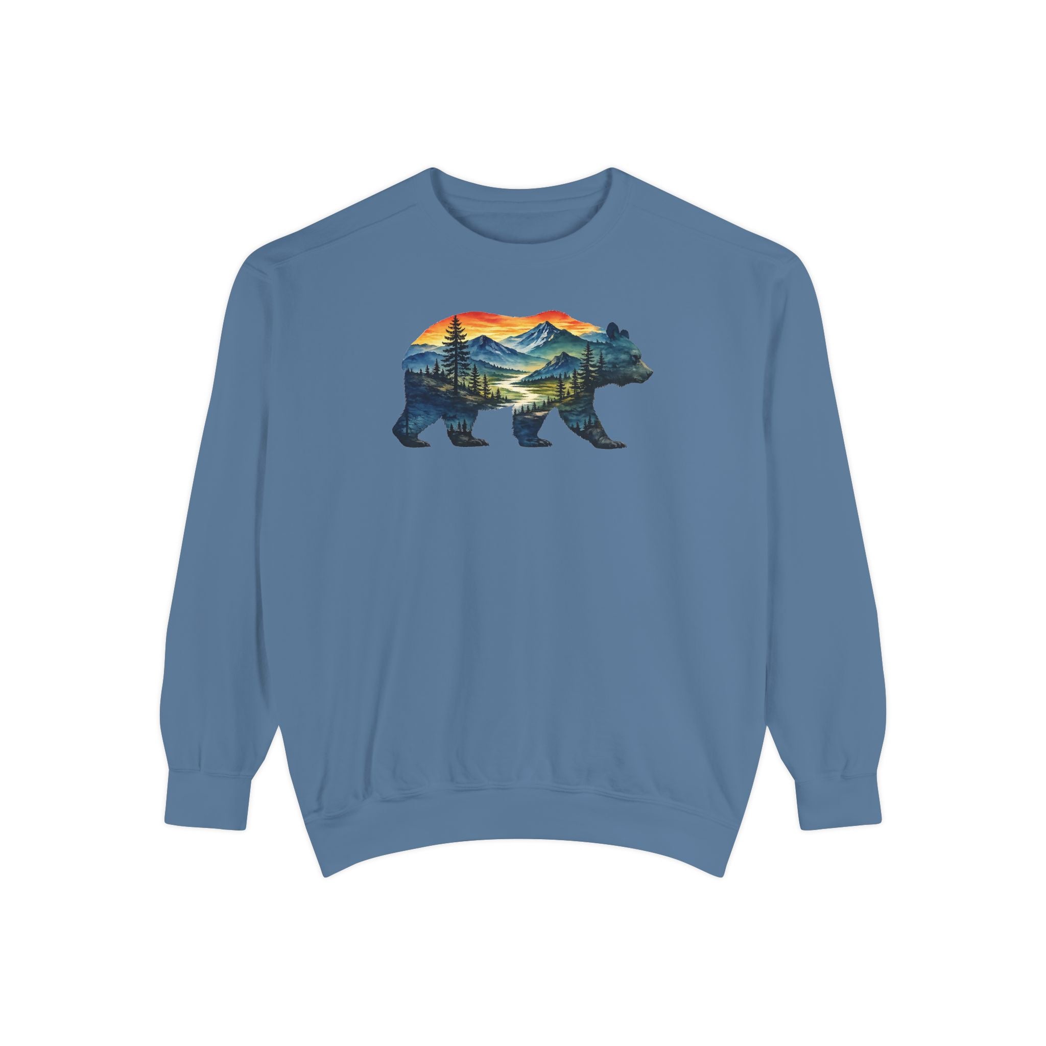 Mountain Bear Sunset Comfort Colors® 1566 Premium Sweatshirt, Nature Bear Graphic Sweatshirt, Wildlife Landscape Sweatshirt, Rustic Outdoor Adventure Sweatshirt, Forest Bear Sweatshirt