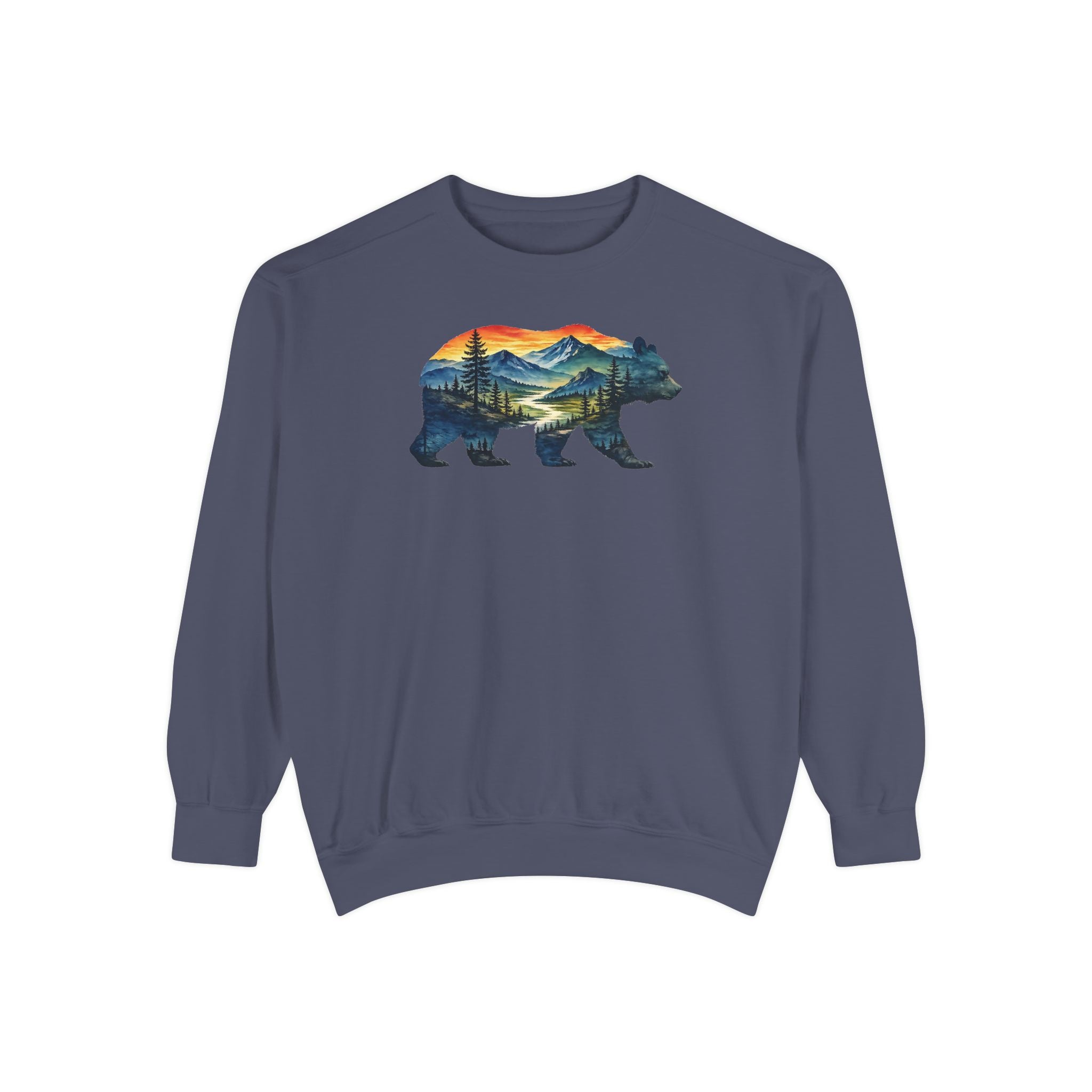 Mountain Bear Sunset Comfort Colors® 1566 Premium Sweatshirt, Nature Bear Graphic Sweatshirt, Wildlife Landscape Sweatshirt, Rustic Outdoor Adventure Sweatshirt, Forest Bear Sweatshirt