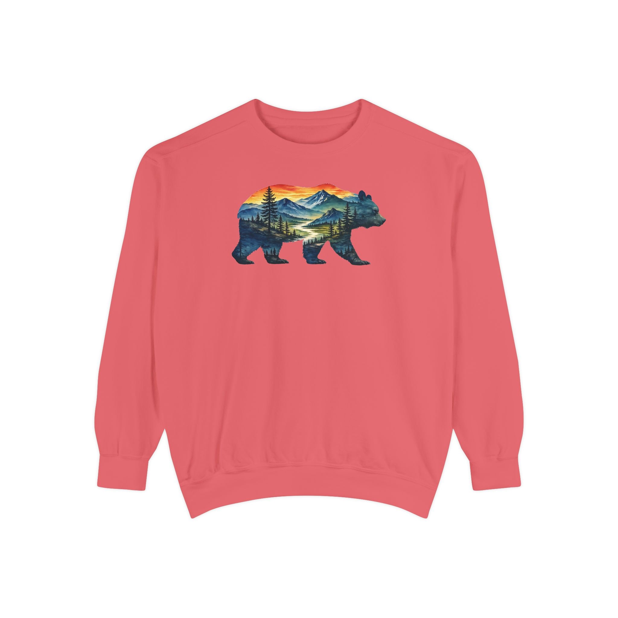 Mountain Bear Sunset Comfort Colors® 1566 Premium Sweatshirt, Nature Bear Graphic Sweatshirt, Wildlife Landscape Sweatshirt, Rustic Outdoor Adventure Sweatshirt, Forest Bear Sweatshirt