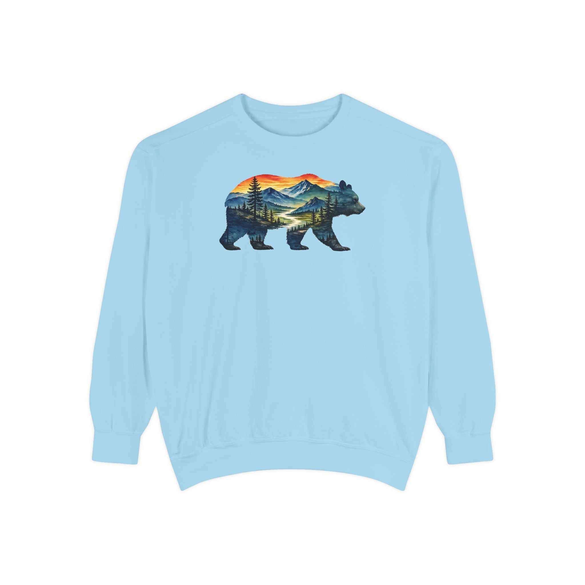 Mountain Bear Sunset Comfort Colors® 1566 Premium Sweatshirt, Nature Bear Graphic Sweatshirt, Wildlife Landscape Sweatshirt, Rustic Outdoor Adventure Sweatshirt, Forest Bear Sweatshirt