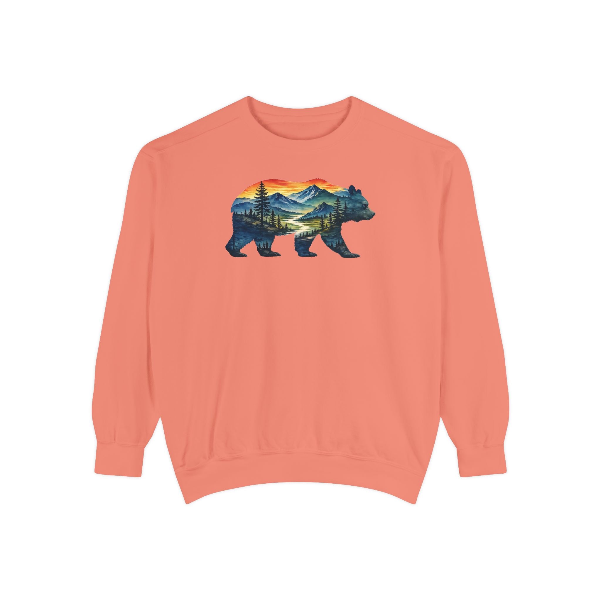 Mountain Bear Sunset Comfort Colors® 1566 Premium Sweatshirt, Nature Bear Graphic Sweatshirt, Wildlife Landscape Sweatshirt, Rustic Outdoor Adventure Sweatshirt, Forest Bear Sweatshirt