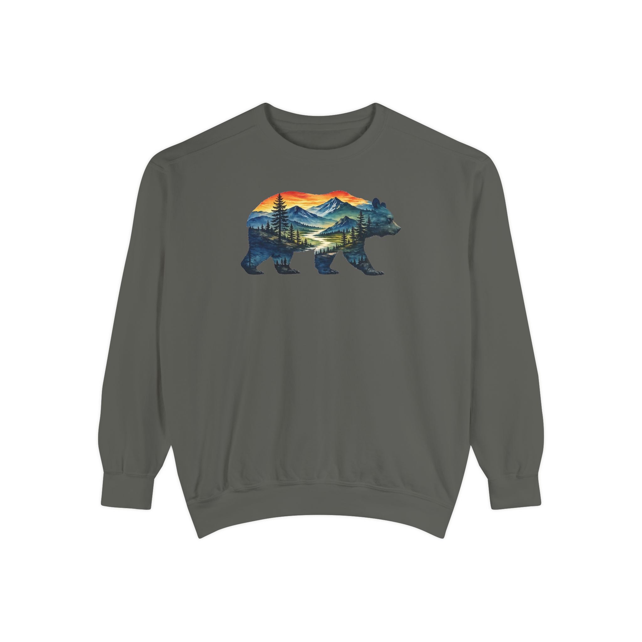 Mountain Bear Sunset Comfort Colors® 1566 Premium Sweatshirt, Nature Bear Graphic Sweatshirt, Wildlife Landscape Sweatshirt, Rustic Outdoor Adventure Sweatshirt, Forest Bear Sweatshirt