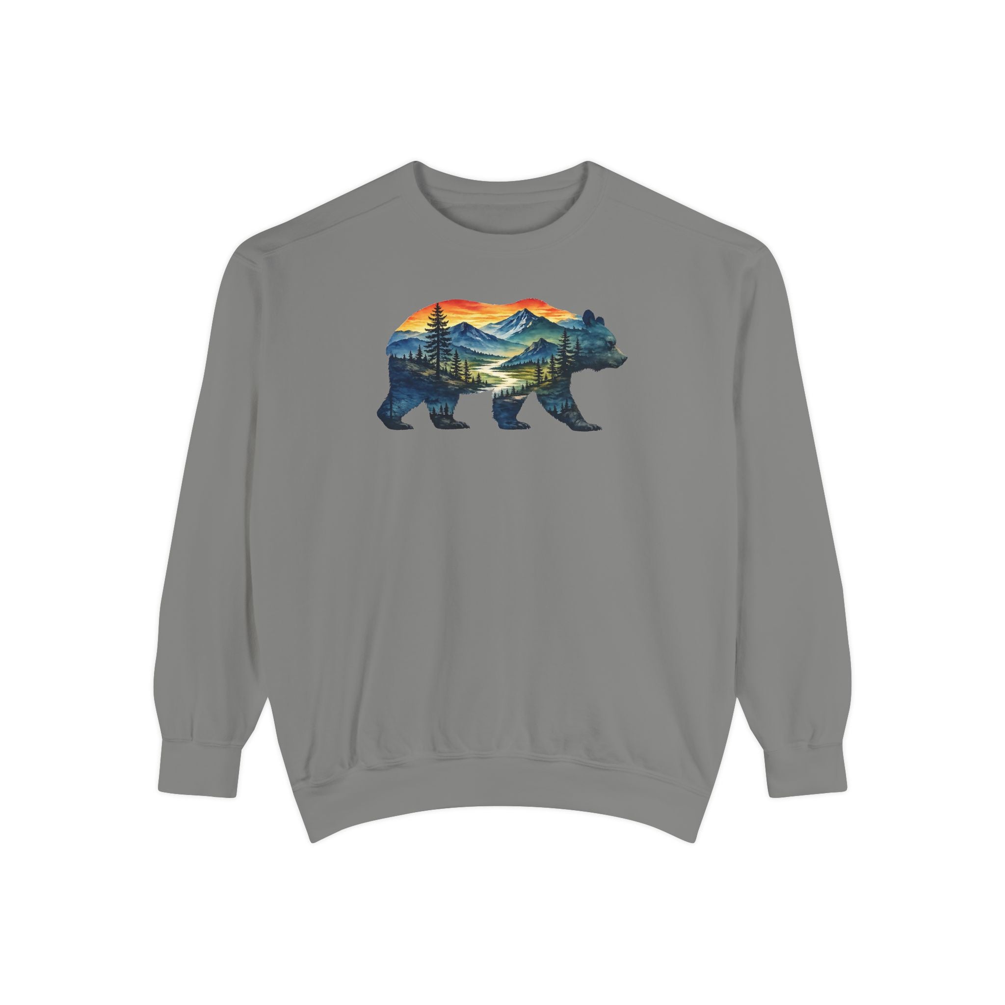 Mountain Bear Sunset Comfort Colors® 1566 Premium Sweatshirt, Nature Bear Graphic Sweatshirt, Wildlife Landscape Sweatshirt, Rustic Outdoor Adventure Sweatshirt, Forest Bear Sweatshirt