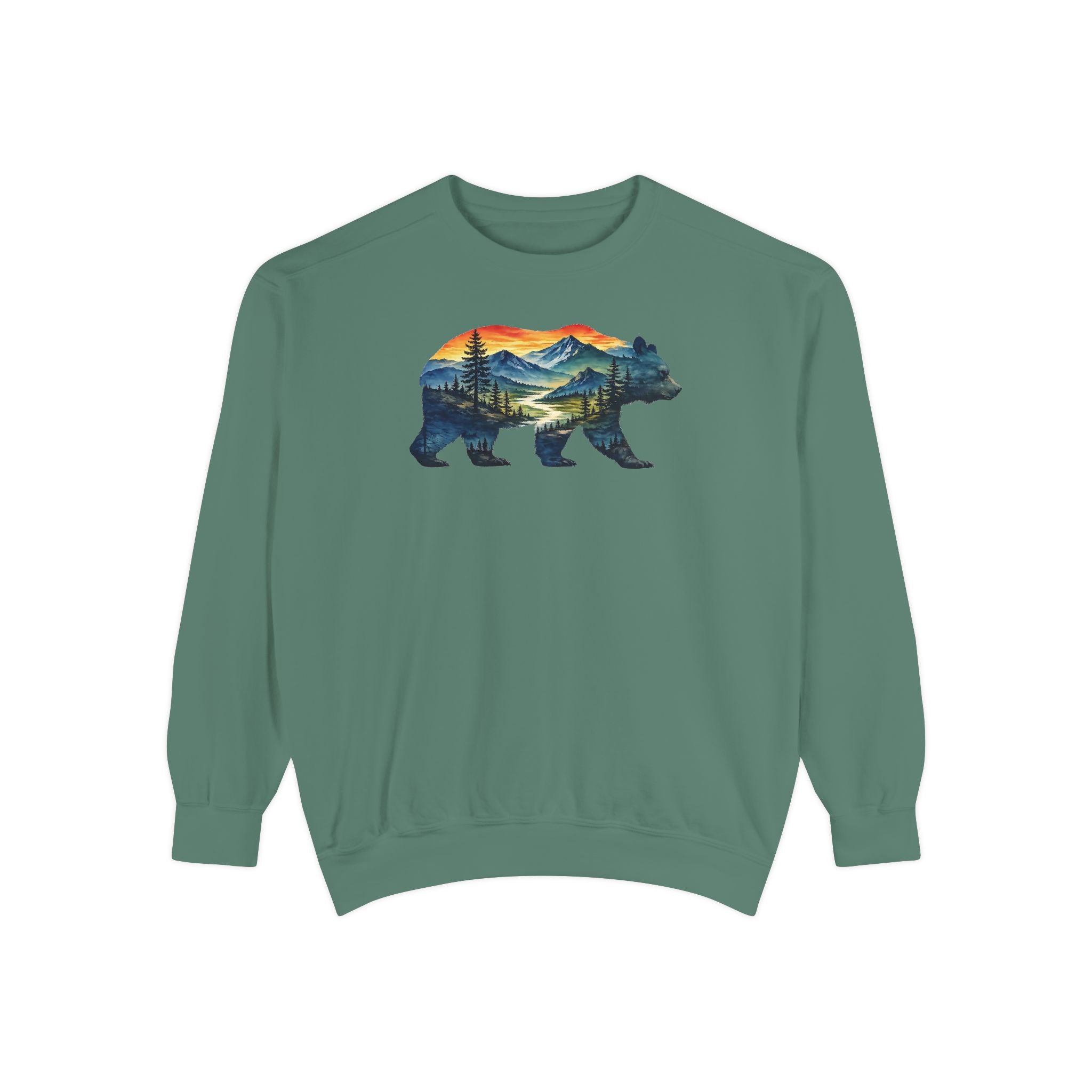 Mountain Bear Sunset Comfort Colors® 1566 Premium Sweatshirt, Nature Bear Graphic Sweatshirt, Wildlife Landscape Sweatshirt, Rustic Outdoor Adventure Sweatshirt, Forest Bear Sweatshirt