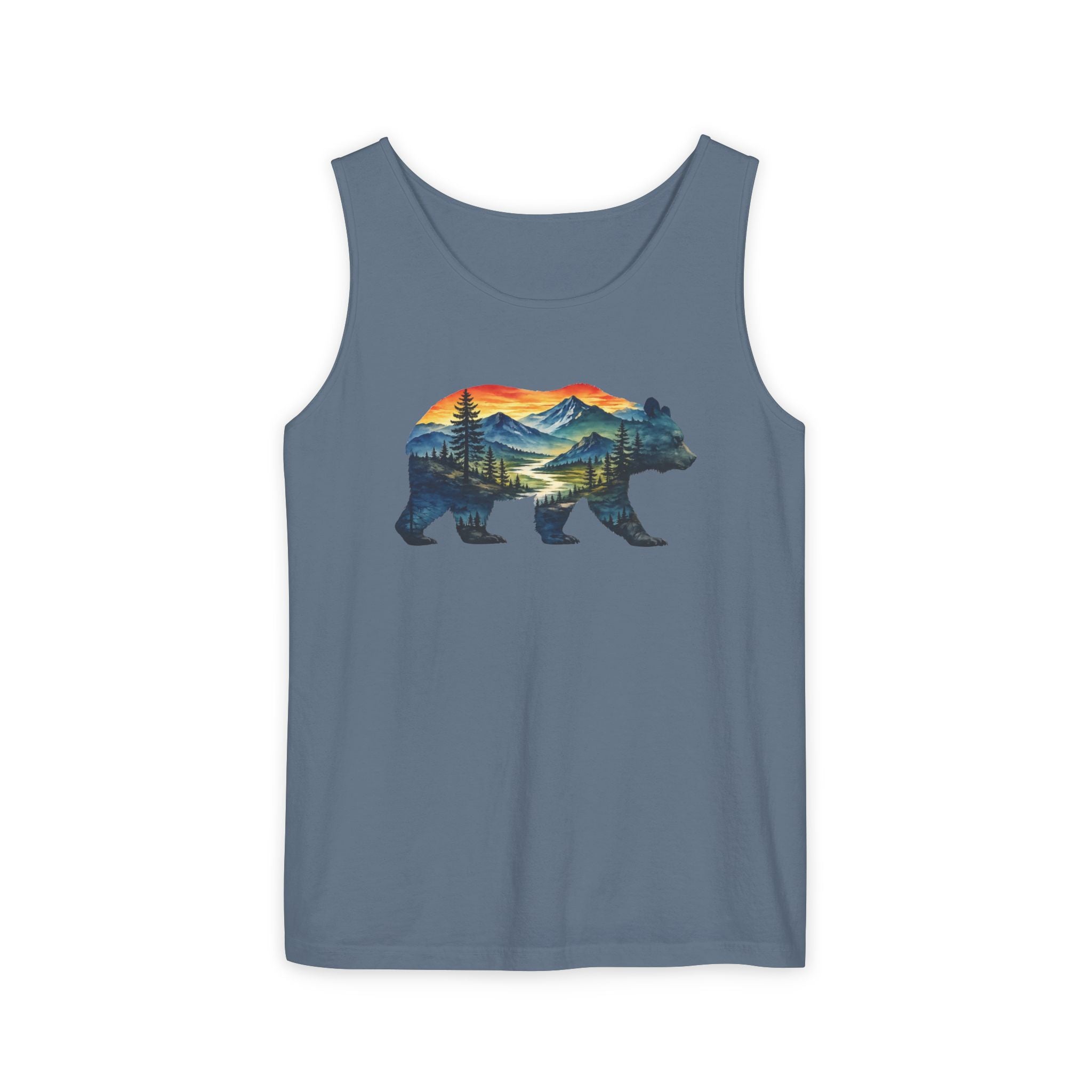 Mountain Bear Sunset Comfort Colors® 9360 Premium Tank Top, Nature Bear Graphic Tank Top, Wildlife Landscape Tank Top, Rustic Outdoor Adventure Tank Top, Forest Bear Tank