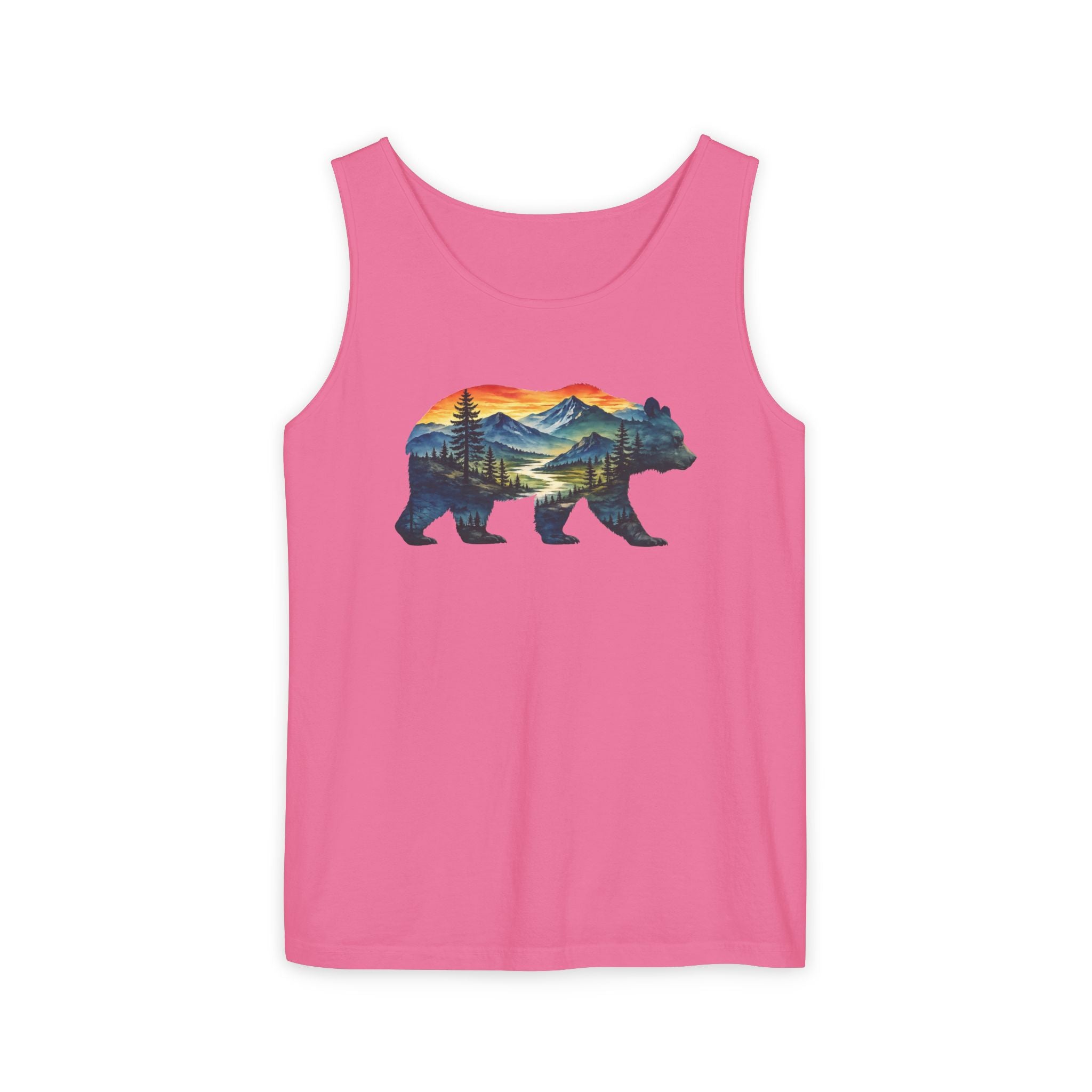 Mountain Bear Sunset Comfort Colors® 9360 Premium Tank Top, Nature Bear Graphic Tank Top, Wildlife Landscape Tank Top, Rustic Outdoor Adventure Tank Top, Forest Bear Tank