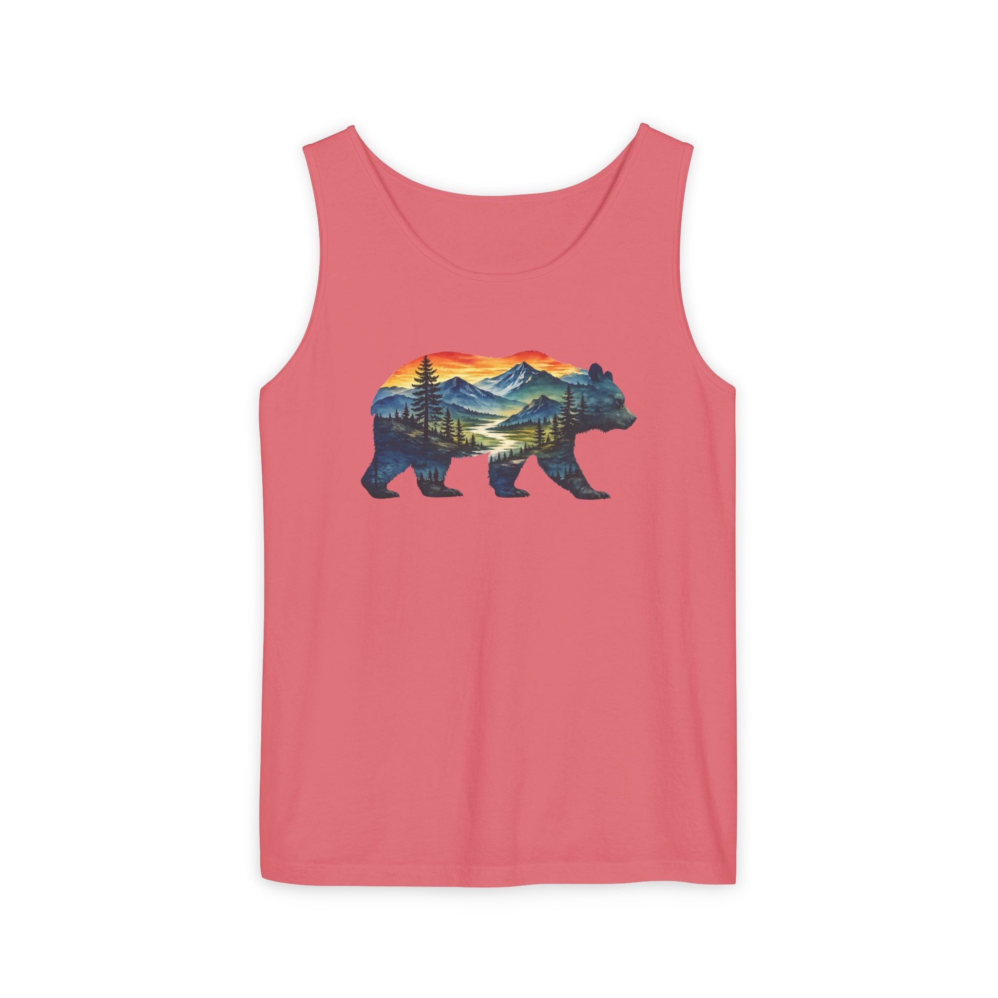 Mountain Bear Sunset Comfort Colors® 9360 Premium Tank Top, Nature Bear Graphic Tank Top, Wildlife Landscape Tank Top, Rustic Outdoor Adventure Tank Top, Forest Bear Tank