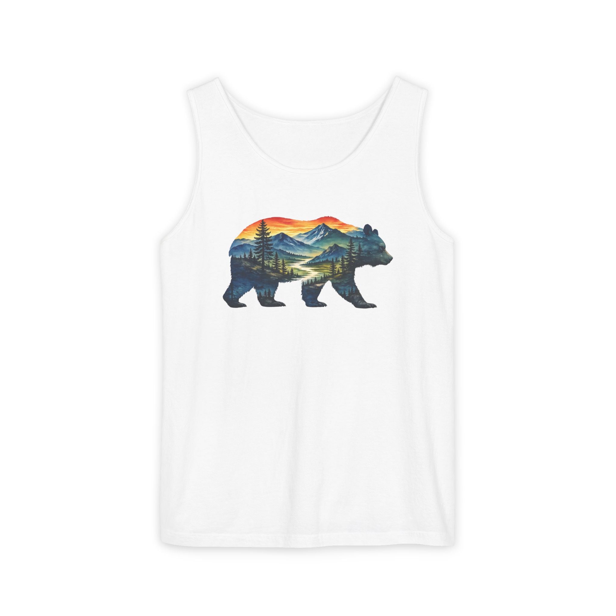 Mountain Bear Sunset Comfort Colors® 9360 Premium Tank Top, Nature Bear Graphic Tank Top, Wildlife Landscape Tank Top, Rustic Outdoor Adventure Tank Top, Forest Bear Tank