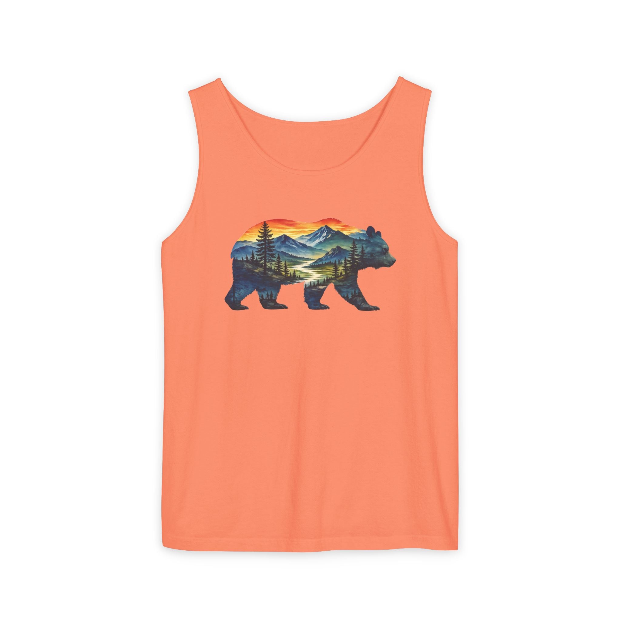 Mountain Bear Sunset Comfort Colors® 9360 Premium Tank Top, Nature Bear Graphic Tank Top, Wildlife Landscape Tank Top, Rustic Outdoor Adventure Tank Top, Forest Bear Tank