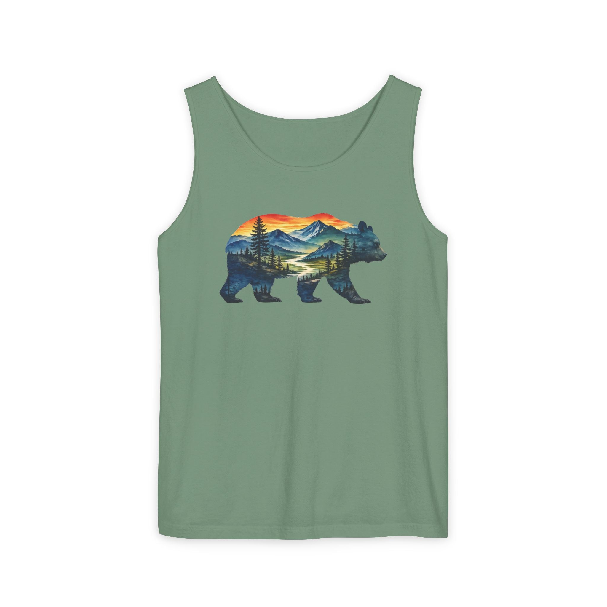 Mountain Bear Sunset Comfort Colors® 9360 Premium Tank Top, Nature Bear Graphic Tank Top, Wildlife Landscape Tank Top, Rustic Outdoor Adventure Tank Top, Forest Bear Tank