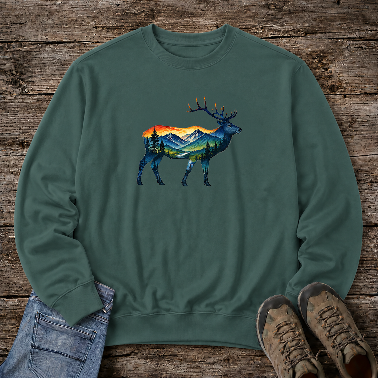 Mountain Elk Sunset Comfort Colors® 1566 Premium Sweatshirt, Nature Elk Graphic Sweatshirt, Wildlife Landscape Sweatshirt, Rustic Outdoor Adventure Sweatshirt, Forest Elk Sweatshirt