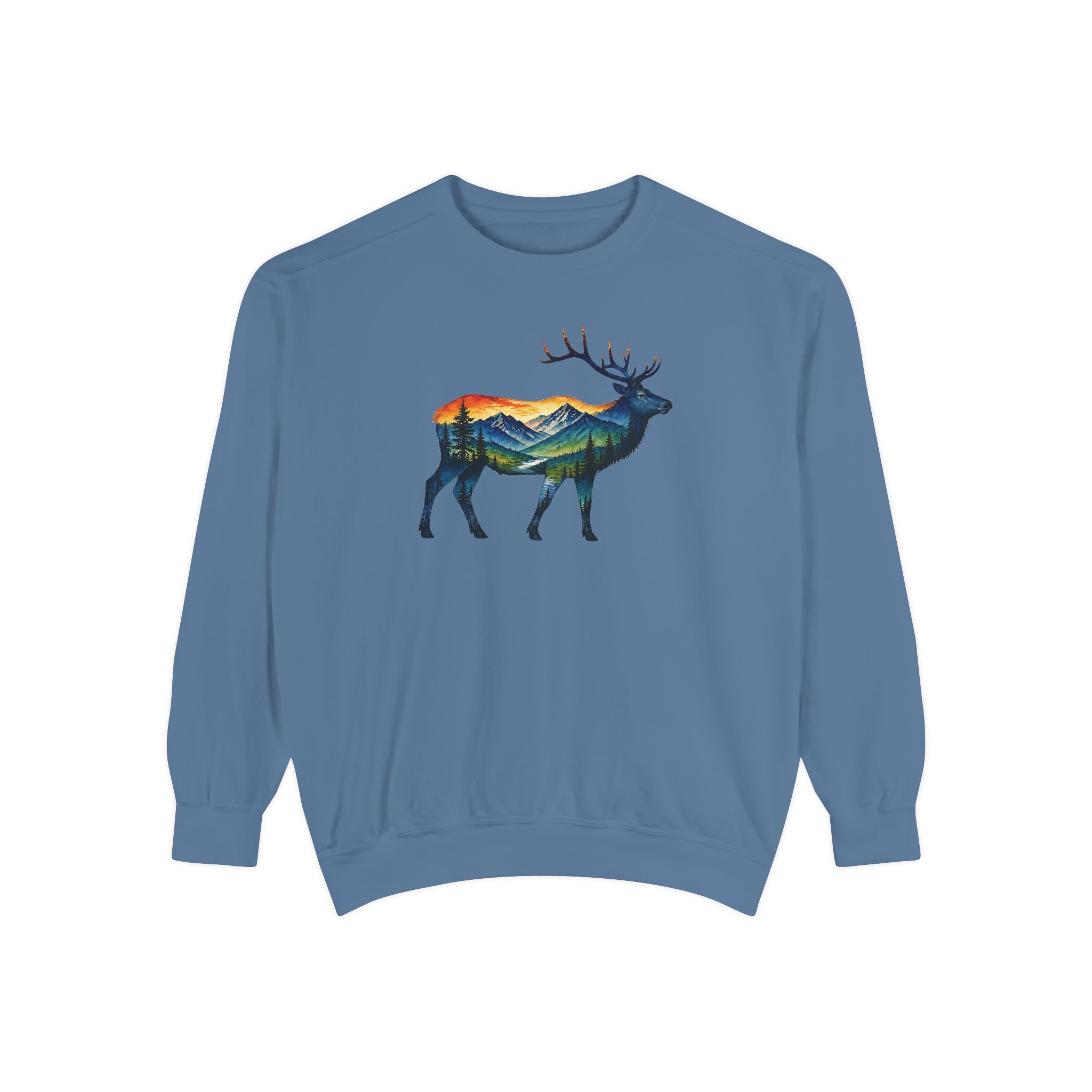 Mountain Elk Sunset Comfort Colors® 1566 Premium Sweatshirt, Nature Elk Graphic Sweatshirt, Wildlife Landscape Sweatshirt, Rustic Outdoor Adventure Sweatshirt, Forest Elk Sweatshirt