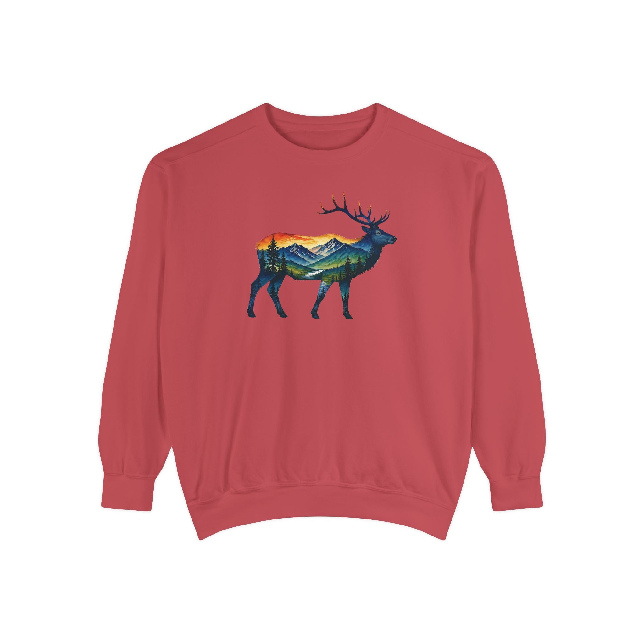 Mountain Elk Sunset Comfort Colors® 1566 Premium Sweatshirt, Nature Elk Graphic Sweatshirt, Wildlife Landscape Sweatshirt, Rustic Outdoor Adventure Sweatshirt, Forest Elk Sweatshirt