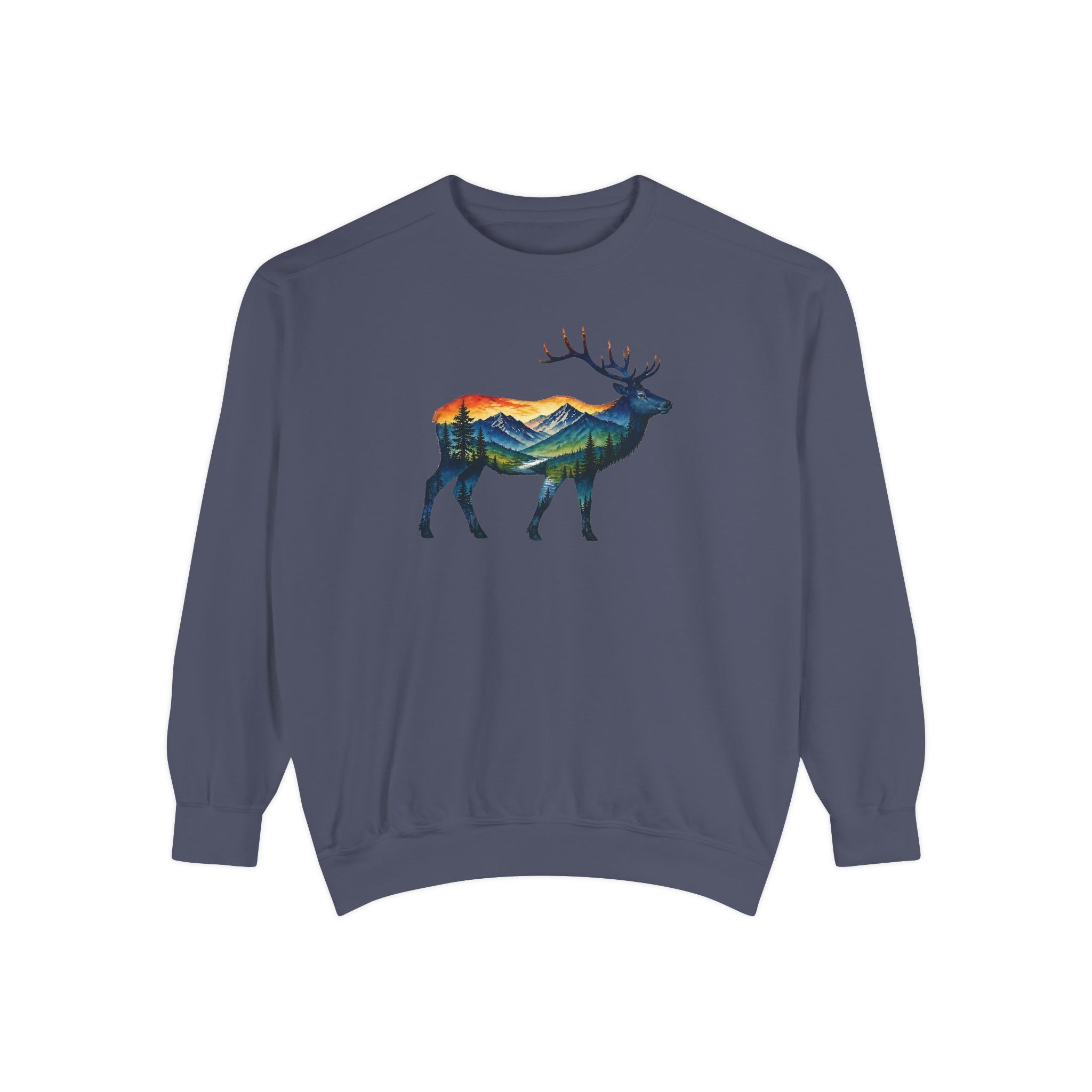 Mountain Elk Sunset Comfort Colors® 1566 Premium Sweatshirt, Nature Elk Graphic Sweatshirt, Wildlife Landscape Sweatshirt, Rustic Outdoor Adventure Sweatshirt, Forest Elk Sweatshirt